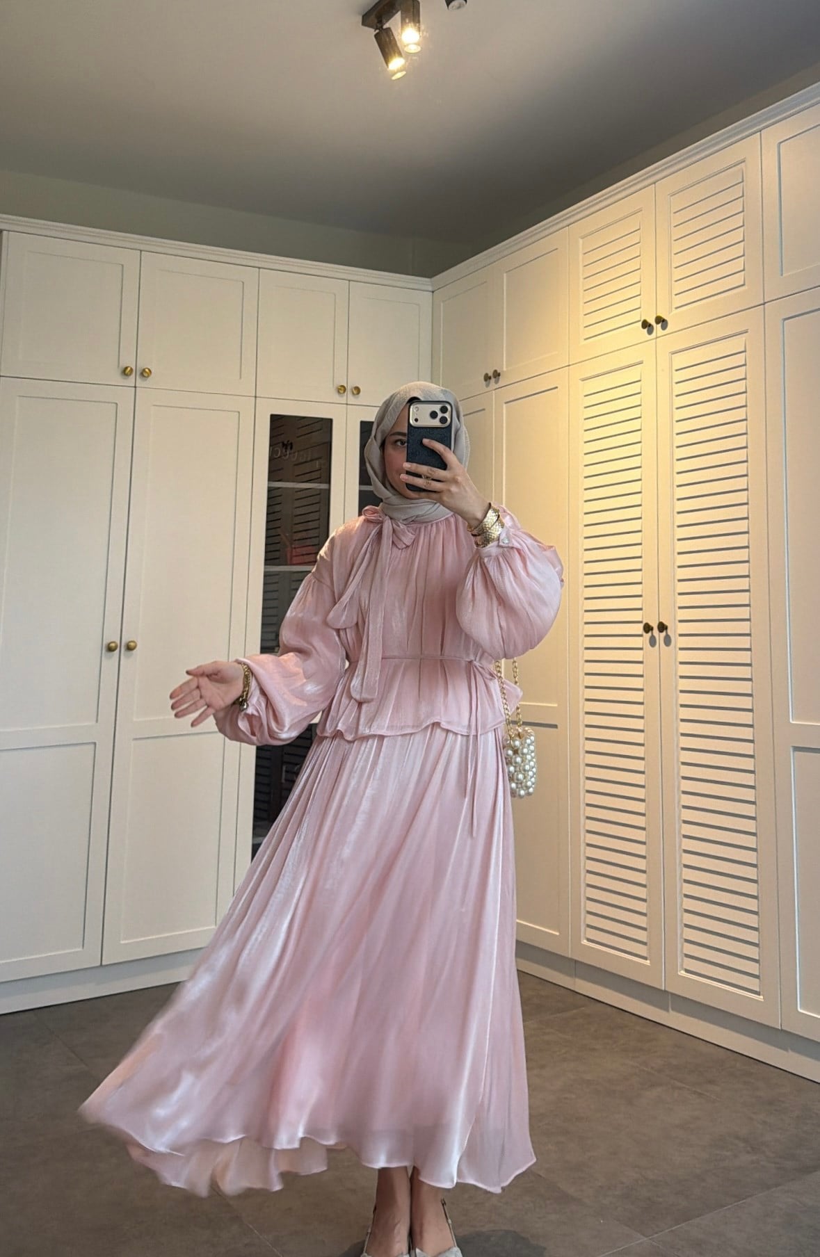 Yaka Detay Saten Tül Tasarım Takım  Pembe