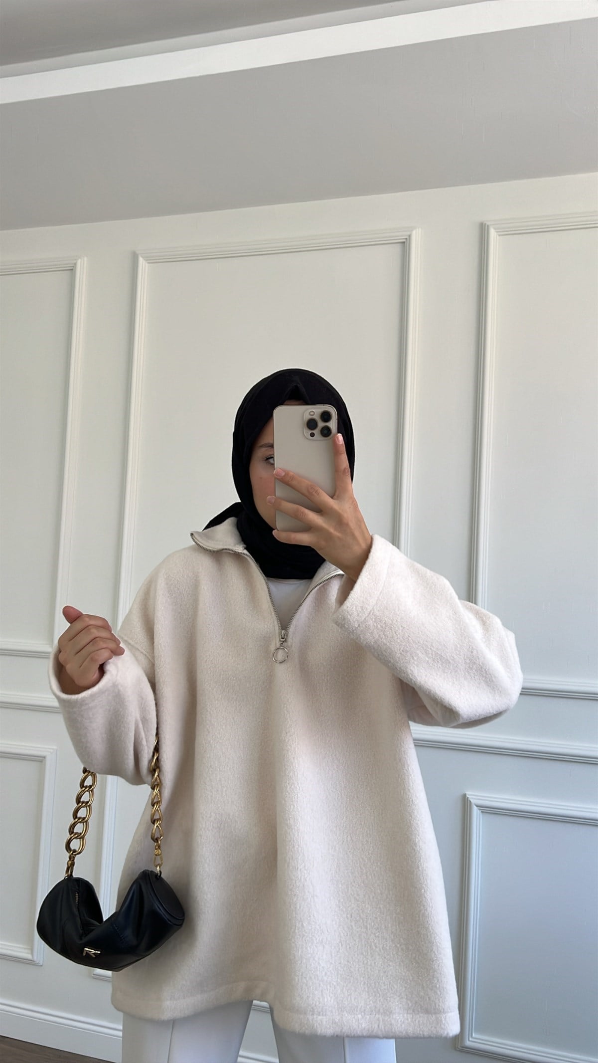 Yakası Fermuarlı  Yumuşak Örme Sweatshirt
