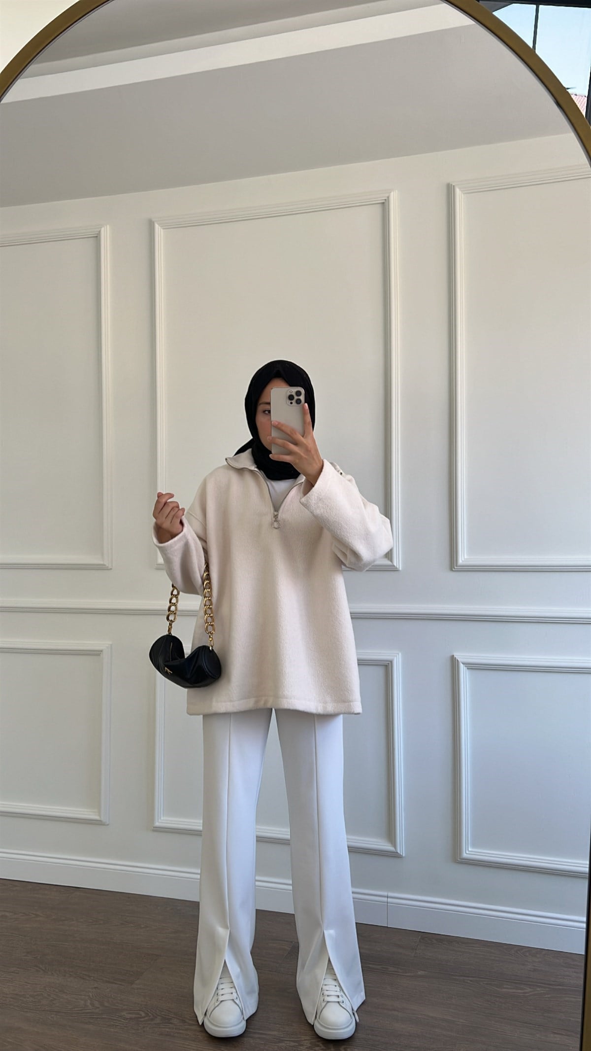 Yakası Fermuarlı  Yumuşak Örme Sweatshirt
