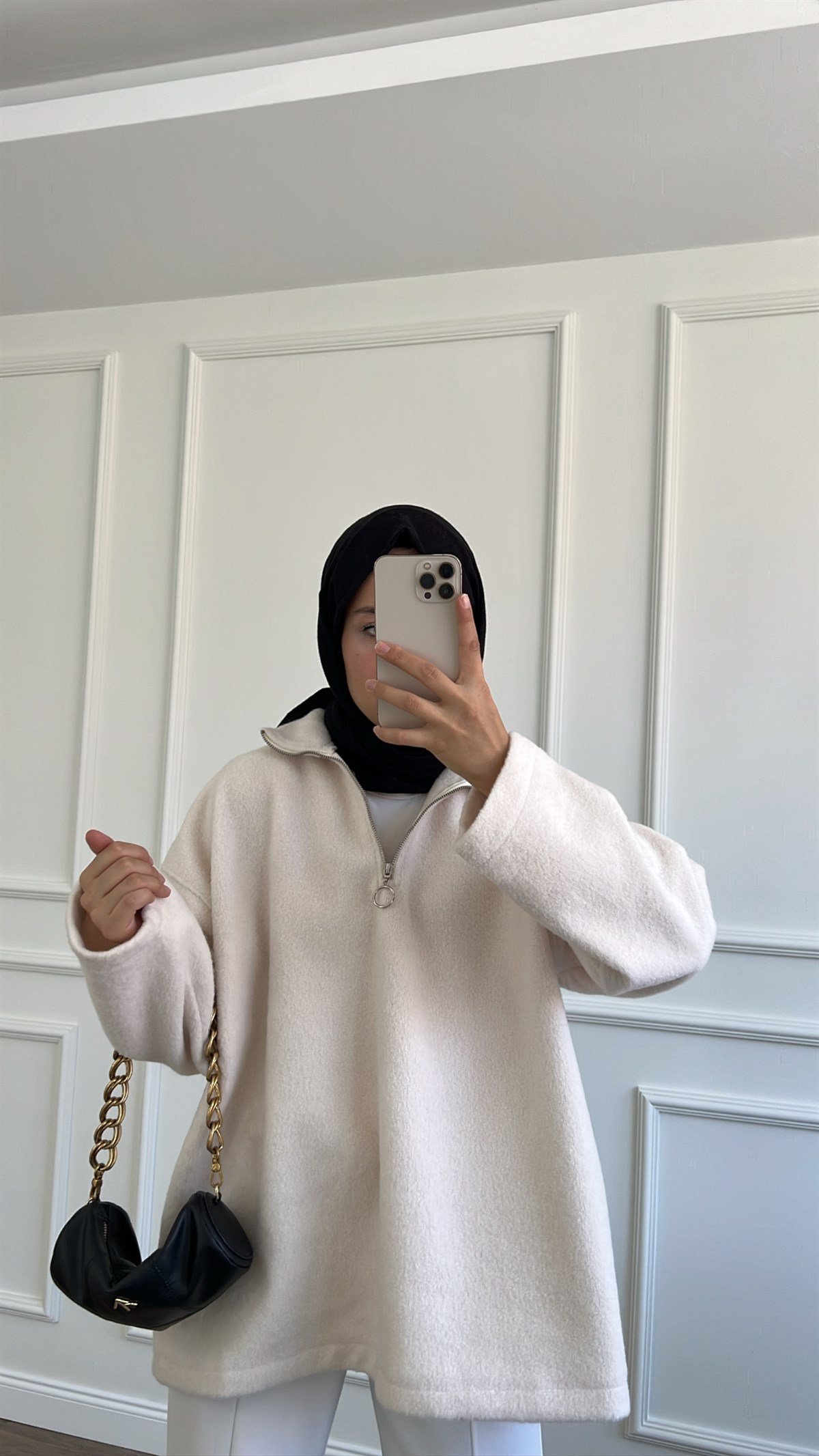 Yakası Fermuarlı  Yumuşak Örme Sweatshirt