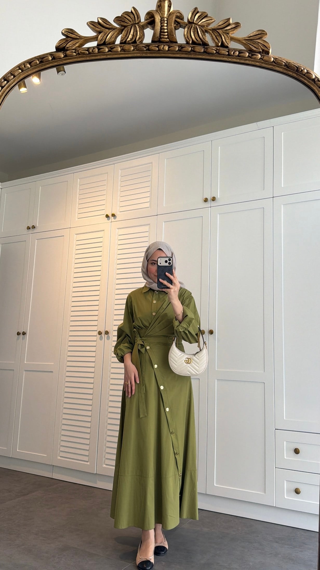 Yandan Düğmelİ Poplin Elbise Olive