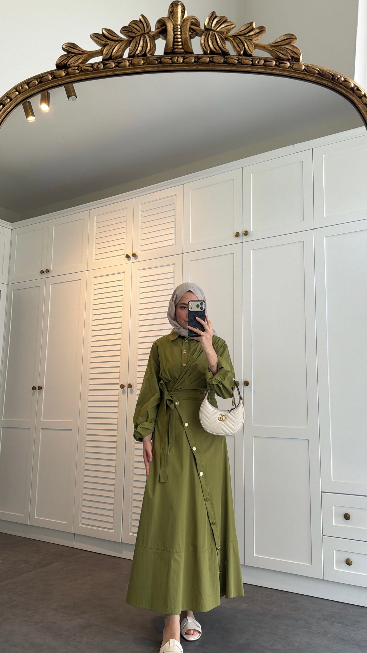 Yandan Düğmelİ Poplin Elbise Olive