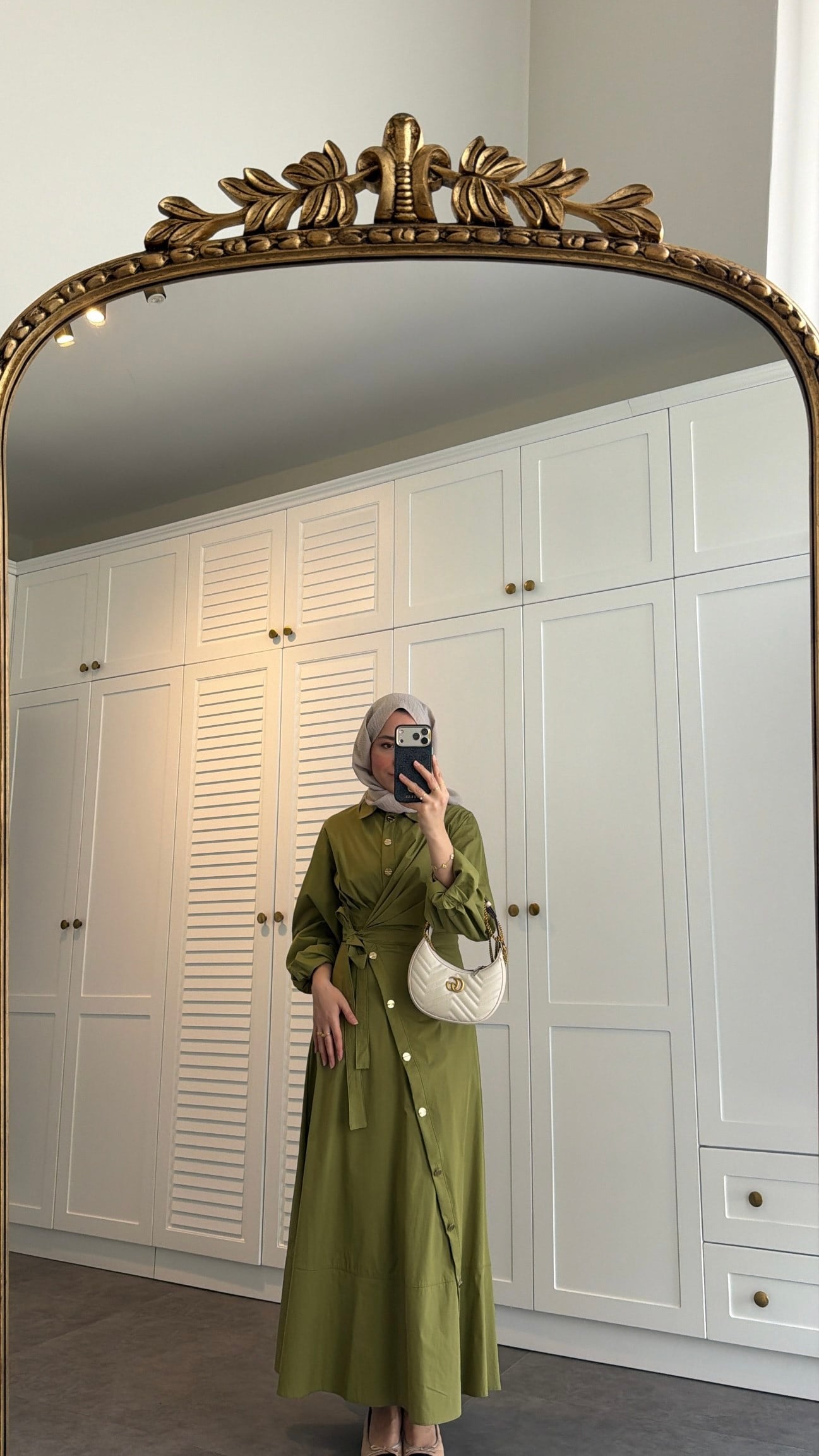 Yandan Düğmelİ Poplin Elbise Olive