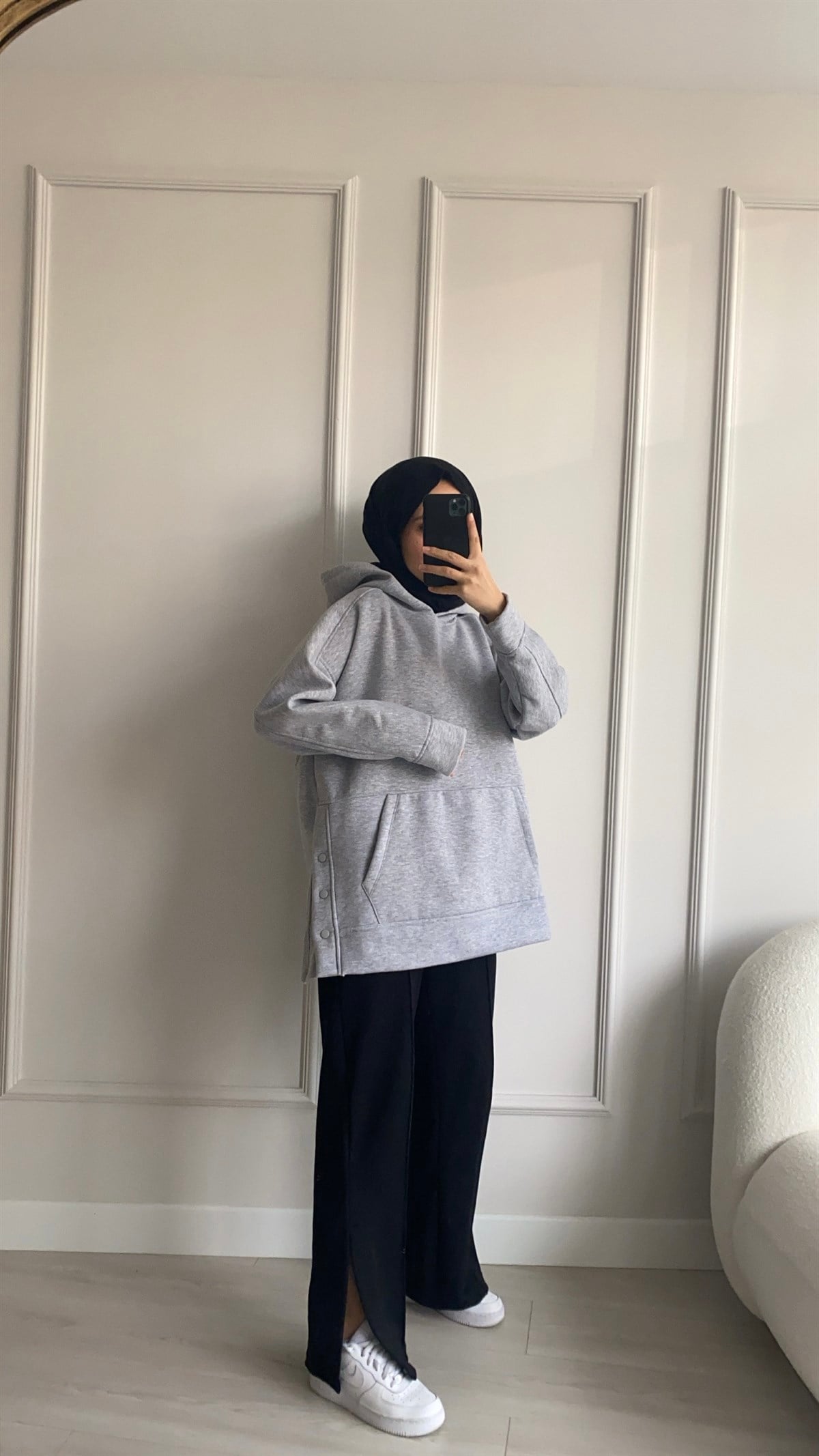 Yanları Çıt Çıt Detaylı Gri Sweatshirt 