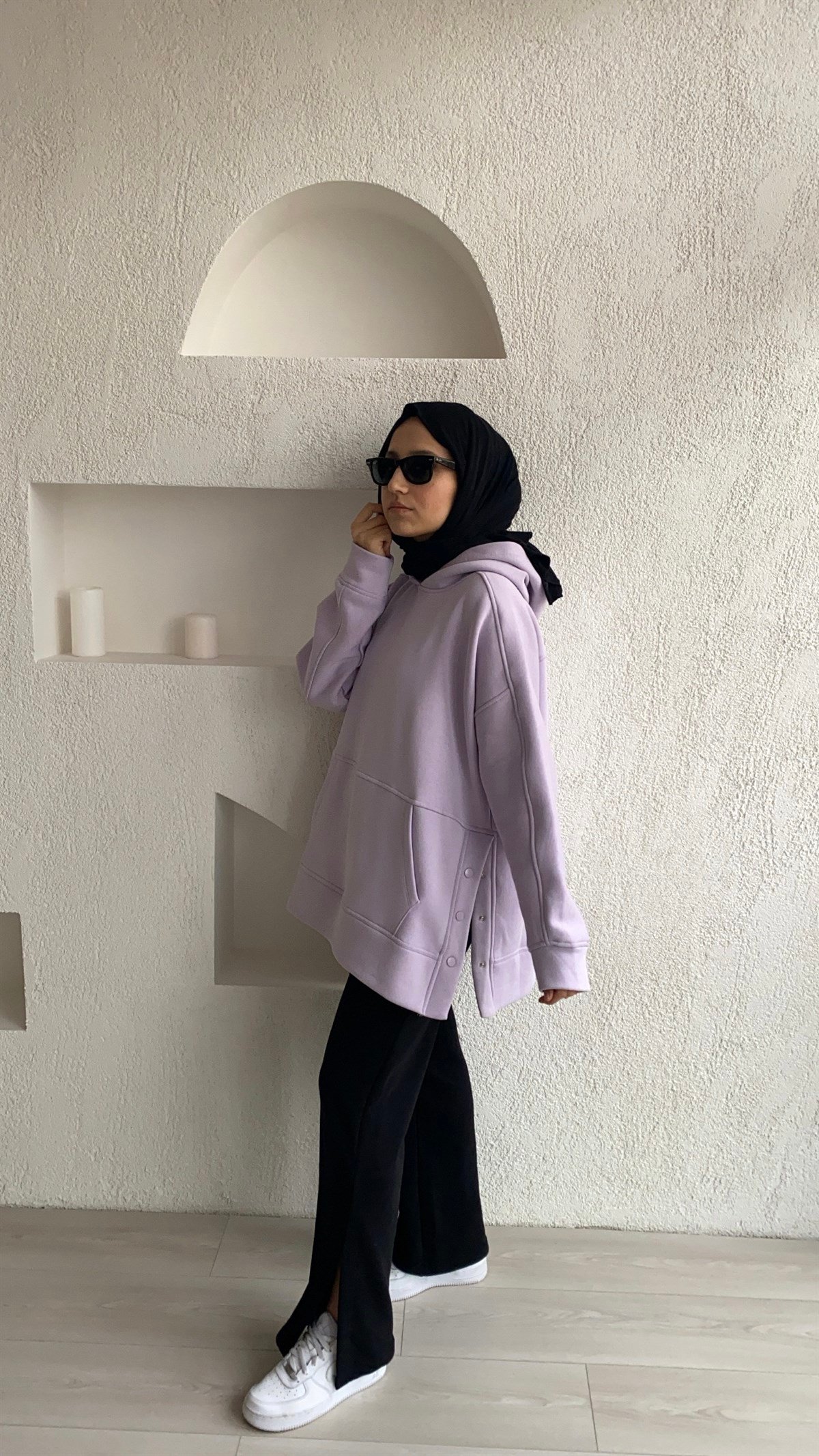 Yanları Çıt Çıt Detaylı Lila Sweatshirt 