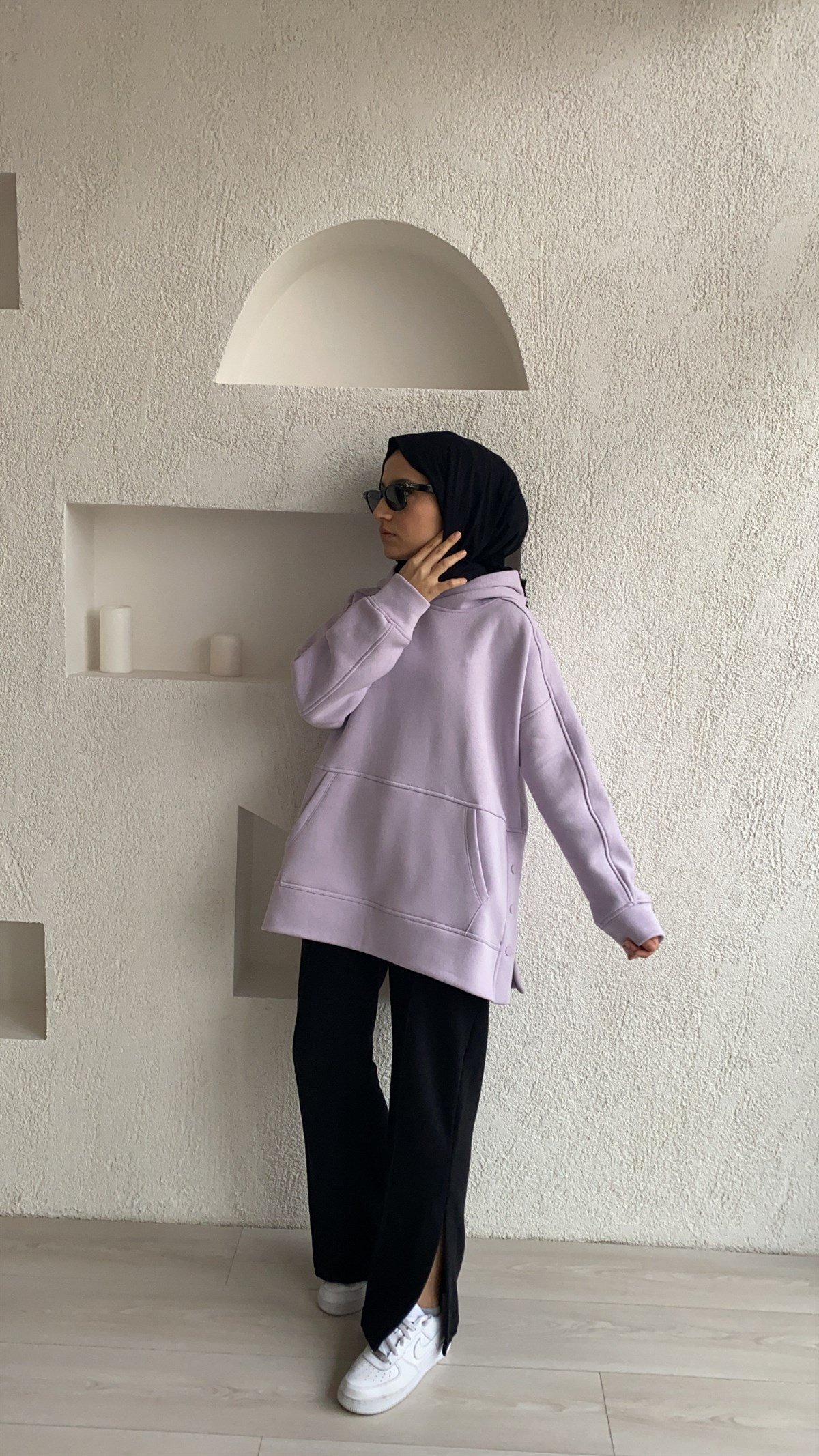 Yanları Çıt Çıt Detaylı Lila Sweatshirt 