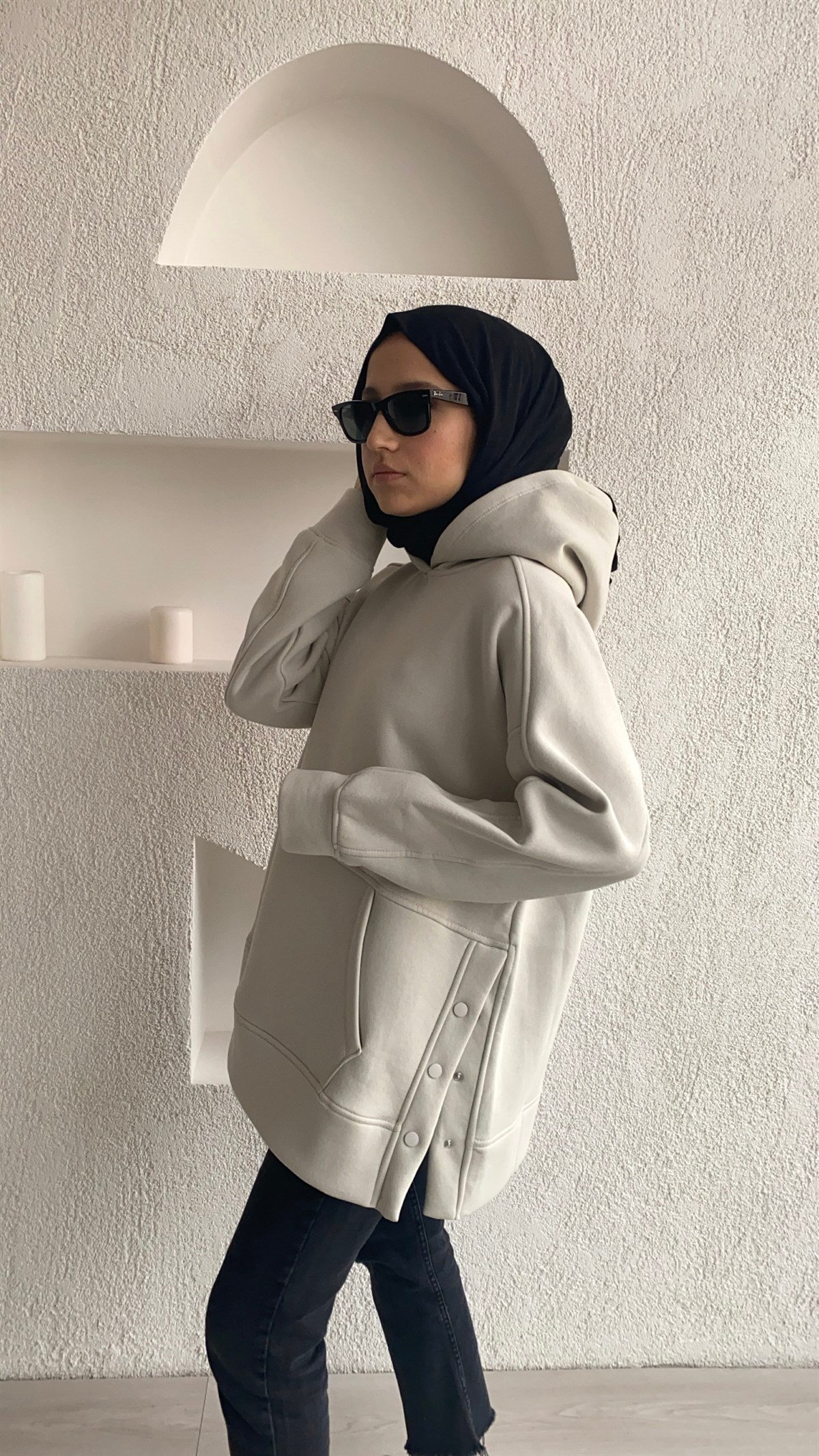 Yanları Çıt Çıt Detaylı Taş Sweatshirt 