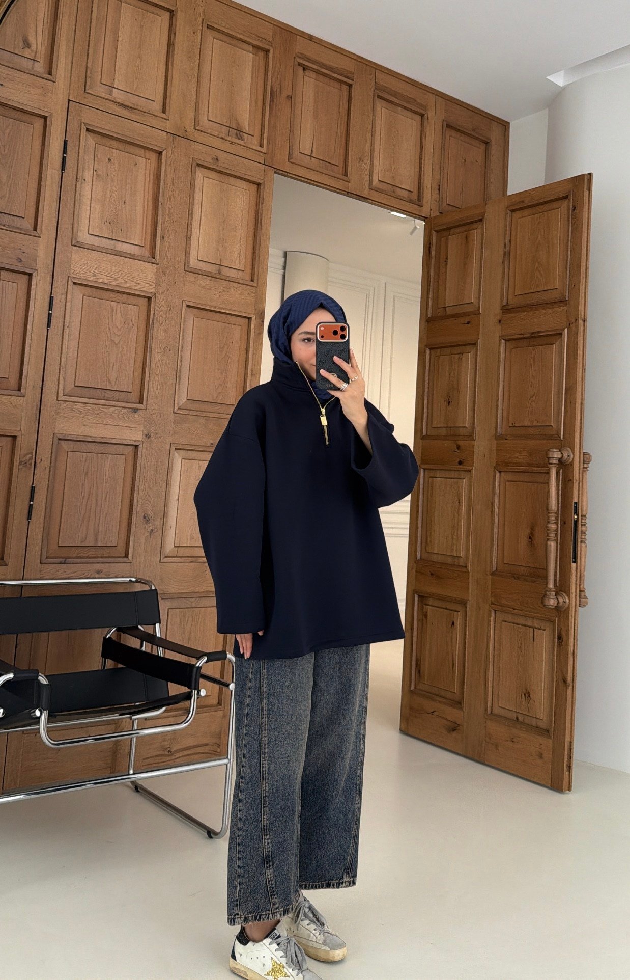 Yarım Fermuarlı Dik Yaka Sweatshırt Lacivert
