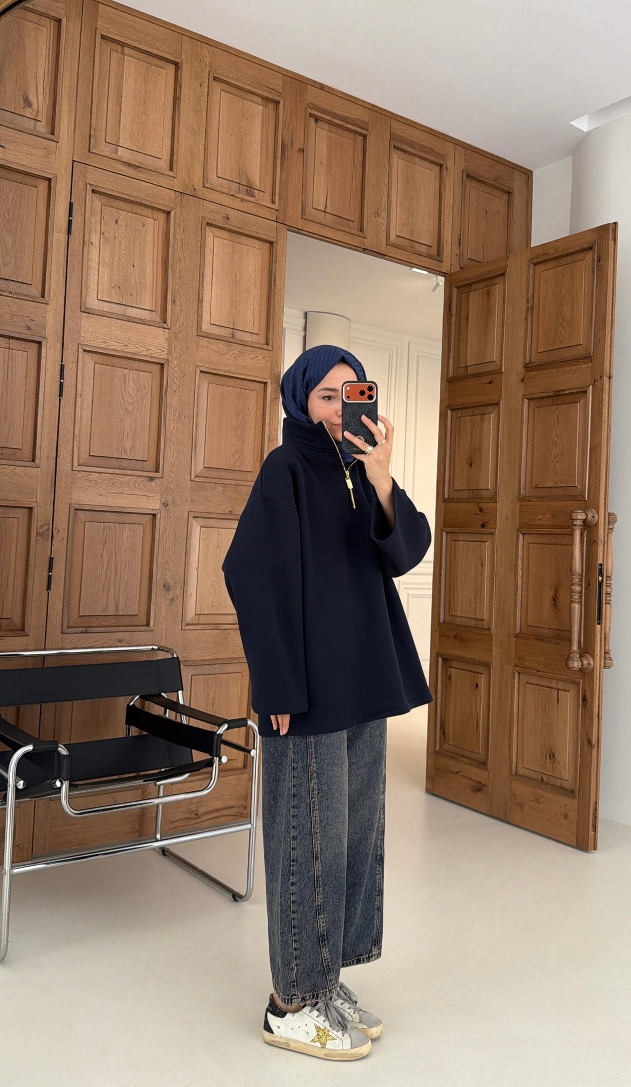 Yarım Fermuarlı Dik Yaka Sweatshırt Lacivert