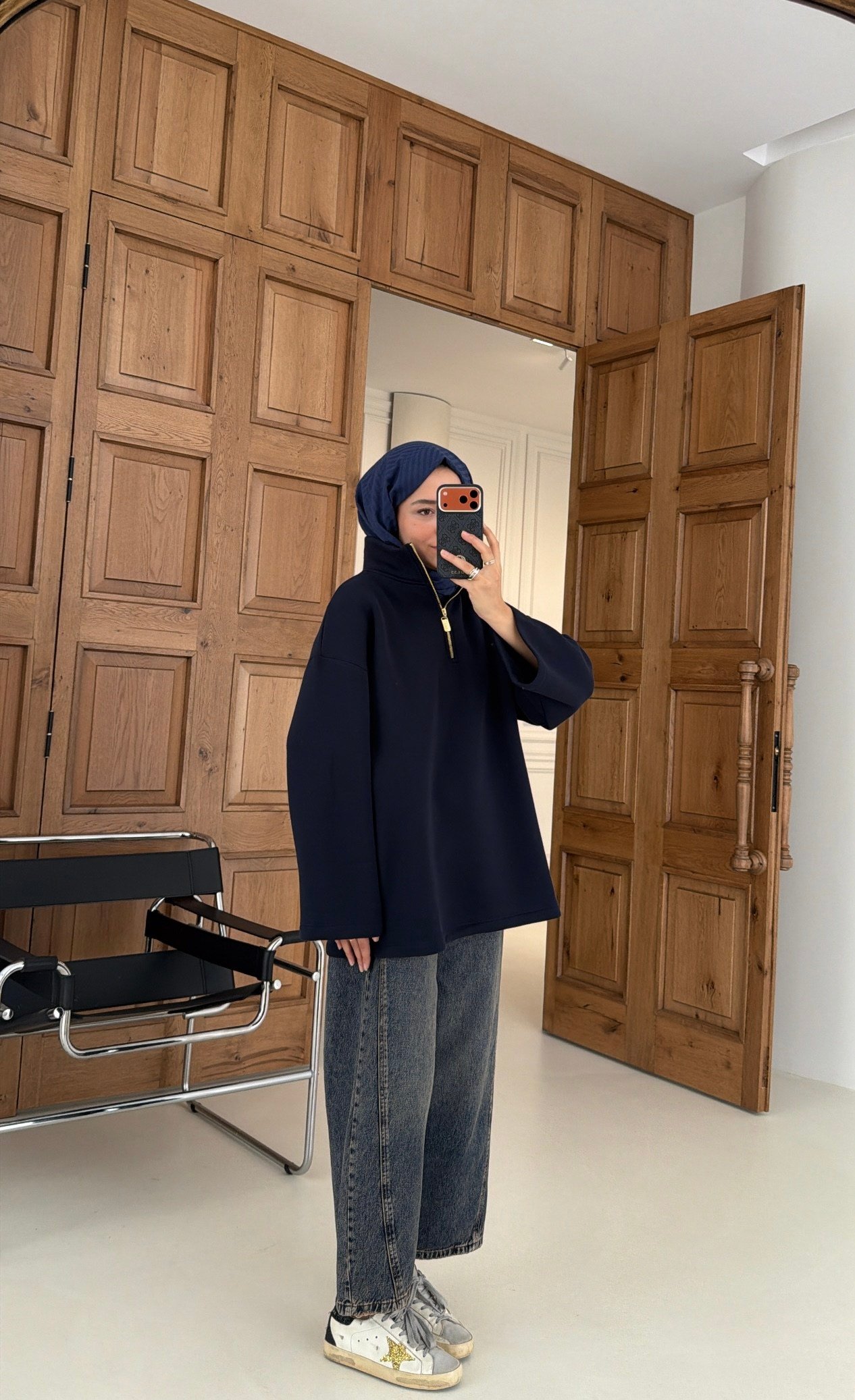 Yarım Fermuarlı Dik Yaka Sweatshırt Lacivert