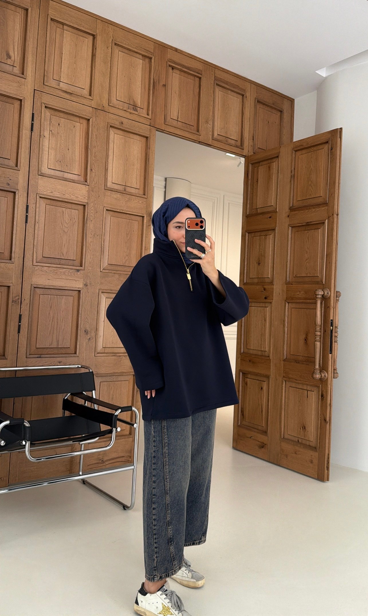 Yarım Fermuarlı Dik Yaka Sweatshırt Lacivert