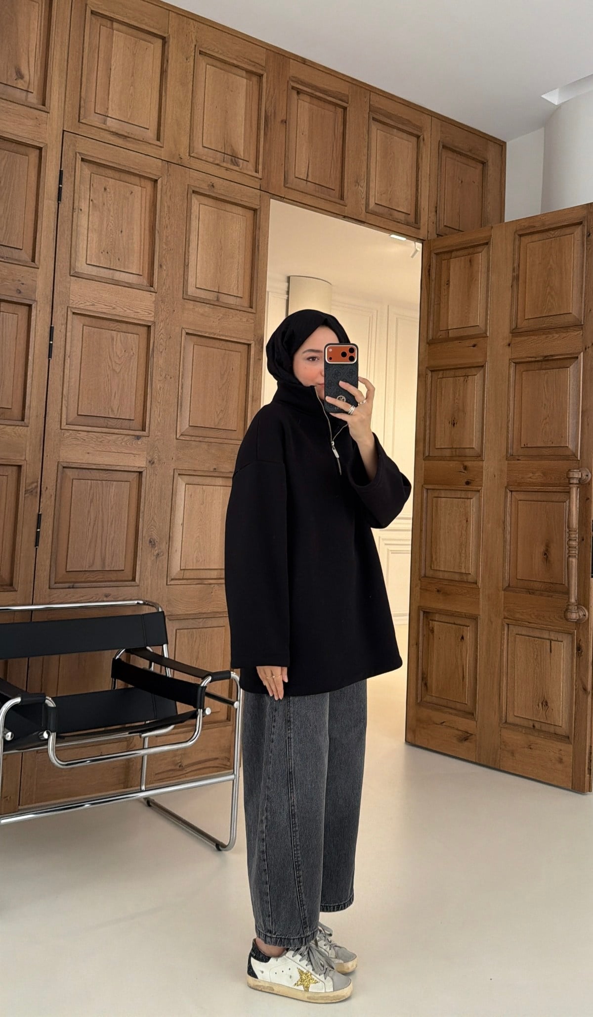 Yarım Fermuarlı Dik Yaka Sweatshırt Siyah