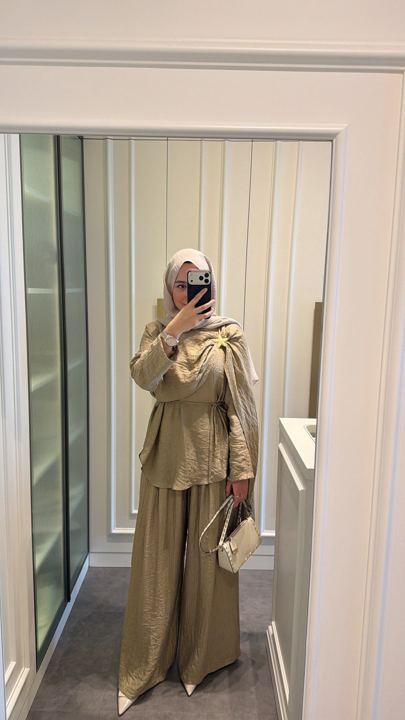 Yıldız Broş Müslin Pantolon Takım Olive