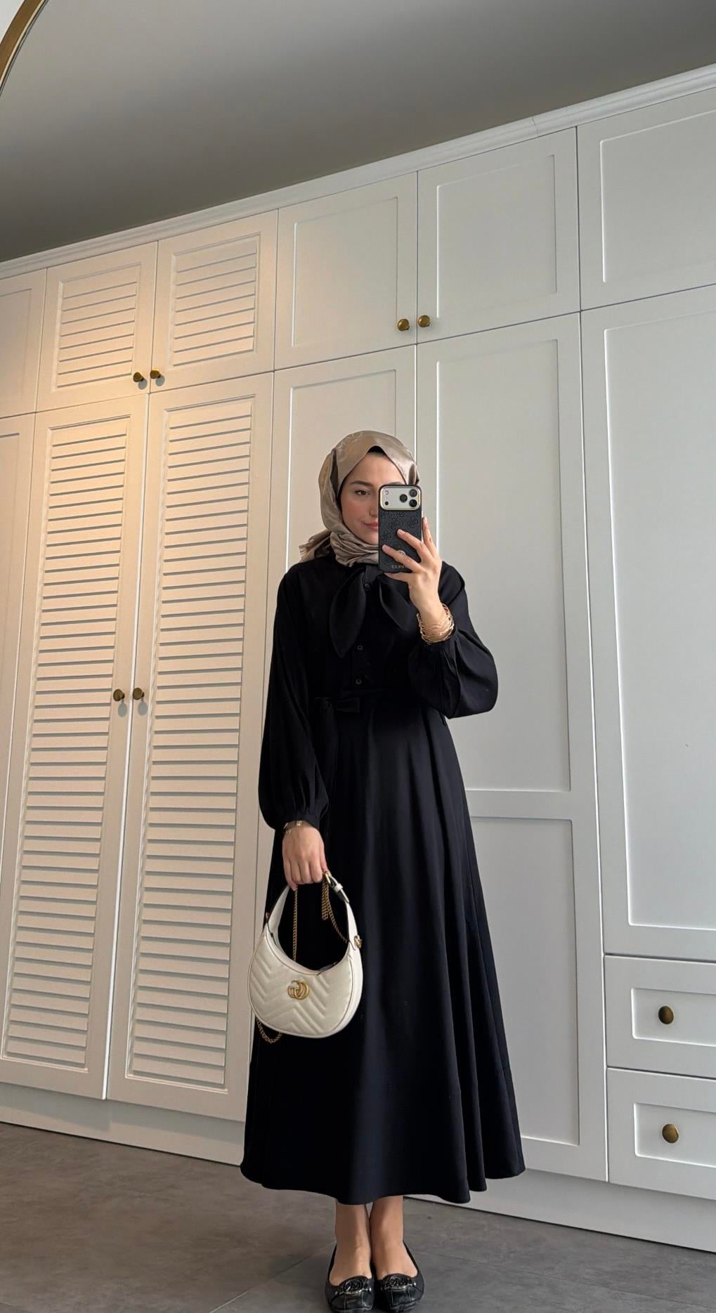 Zr Model Fular Detaylı Elbise Siyah