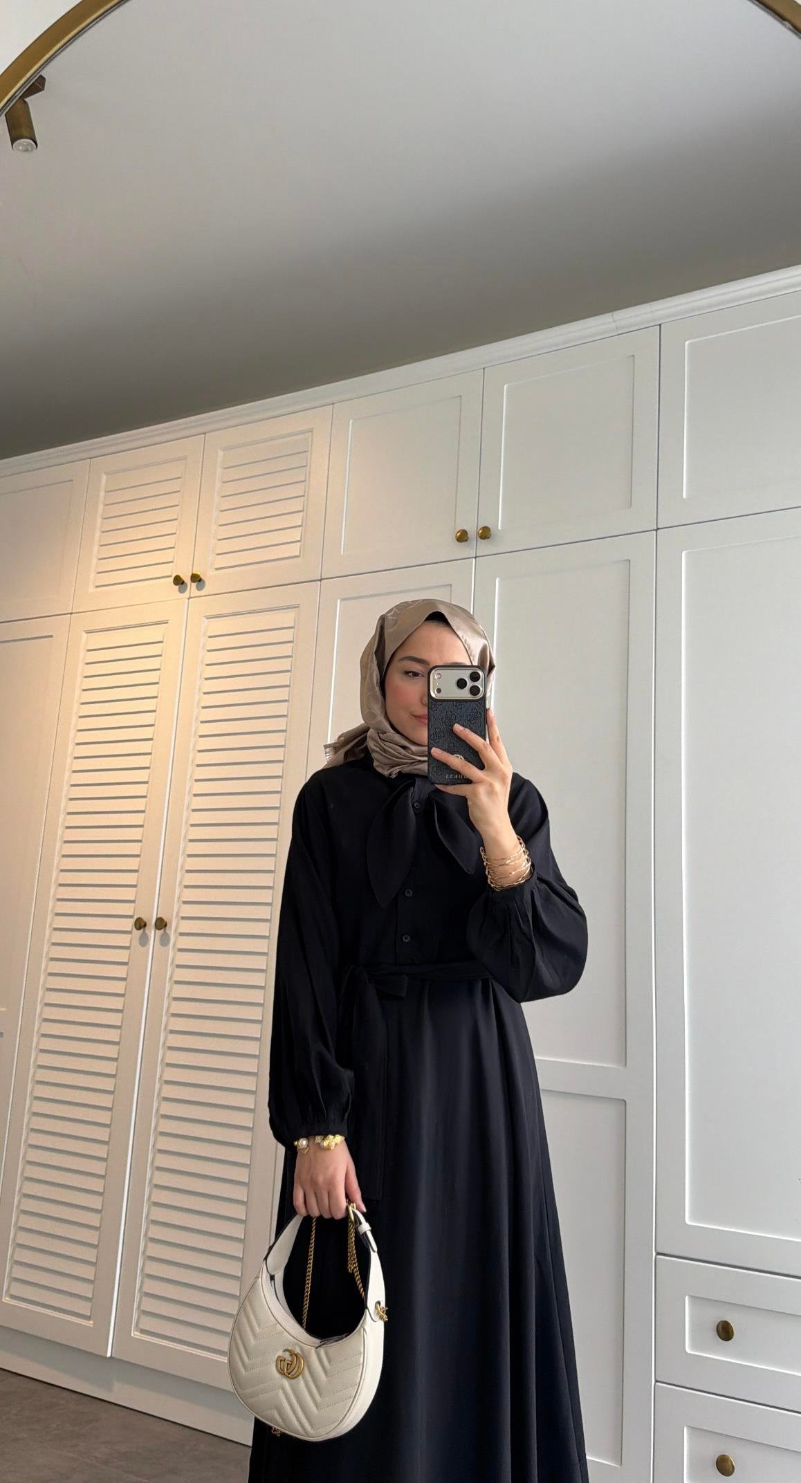 Zr Model Fular Detaylı Elbise Siyah