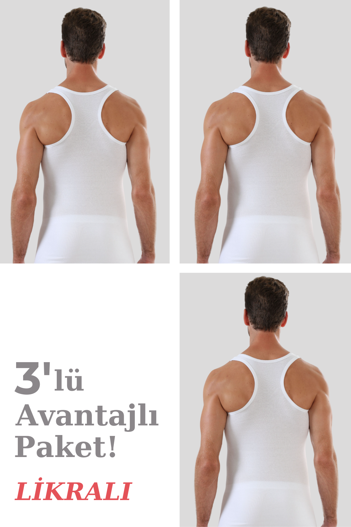  Erkek Beyaz Pamuklu Likralı Sporcu Atlet 3'lü Paket