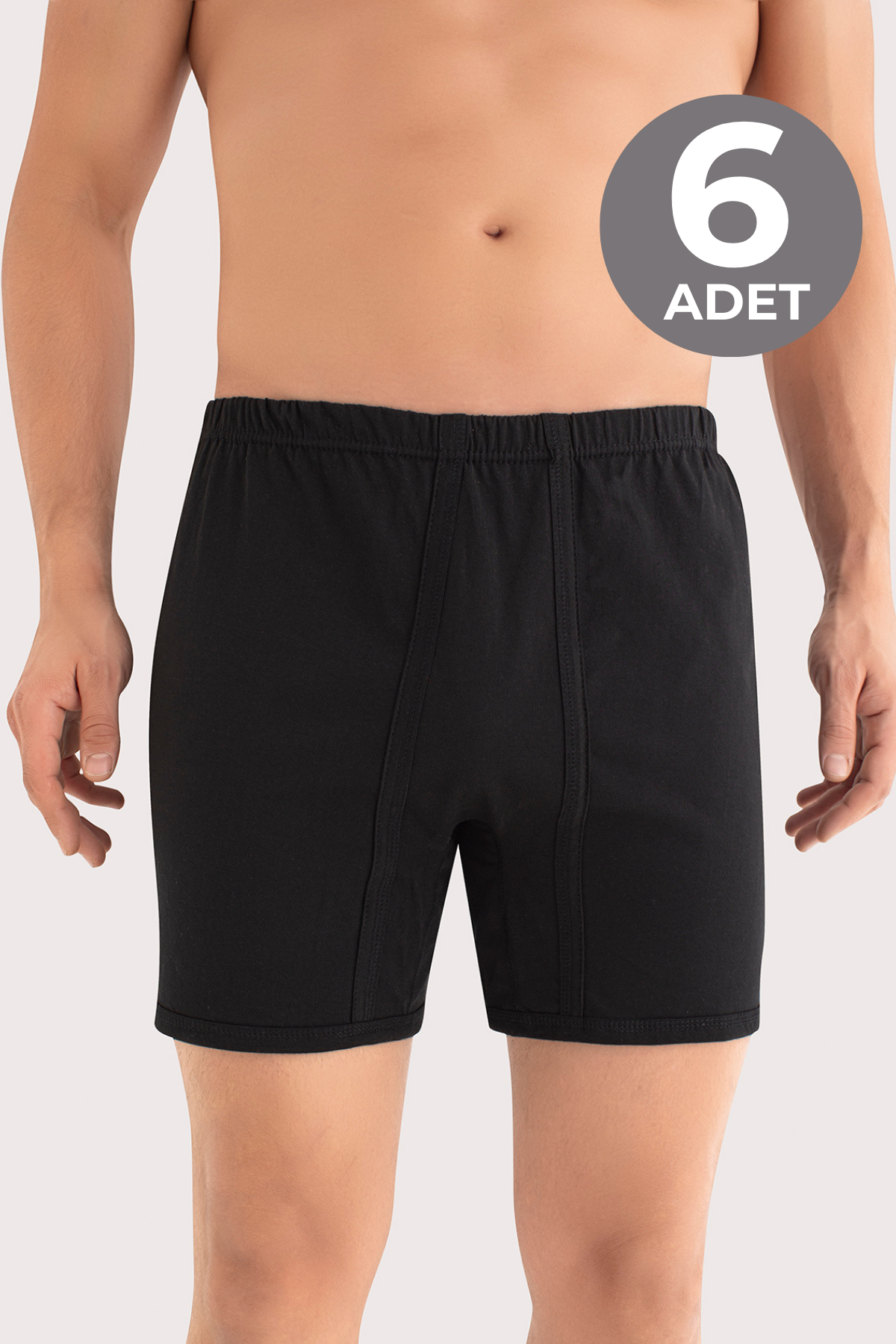  Erkek Paçalı Külot Boxer 6'lı Paket Siyah %100 Pamuk Penye 