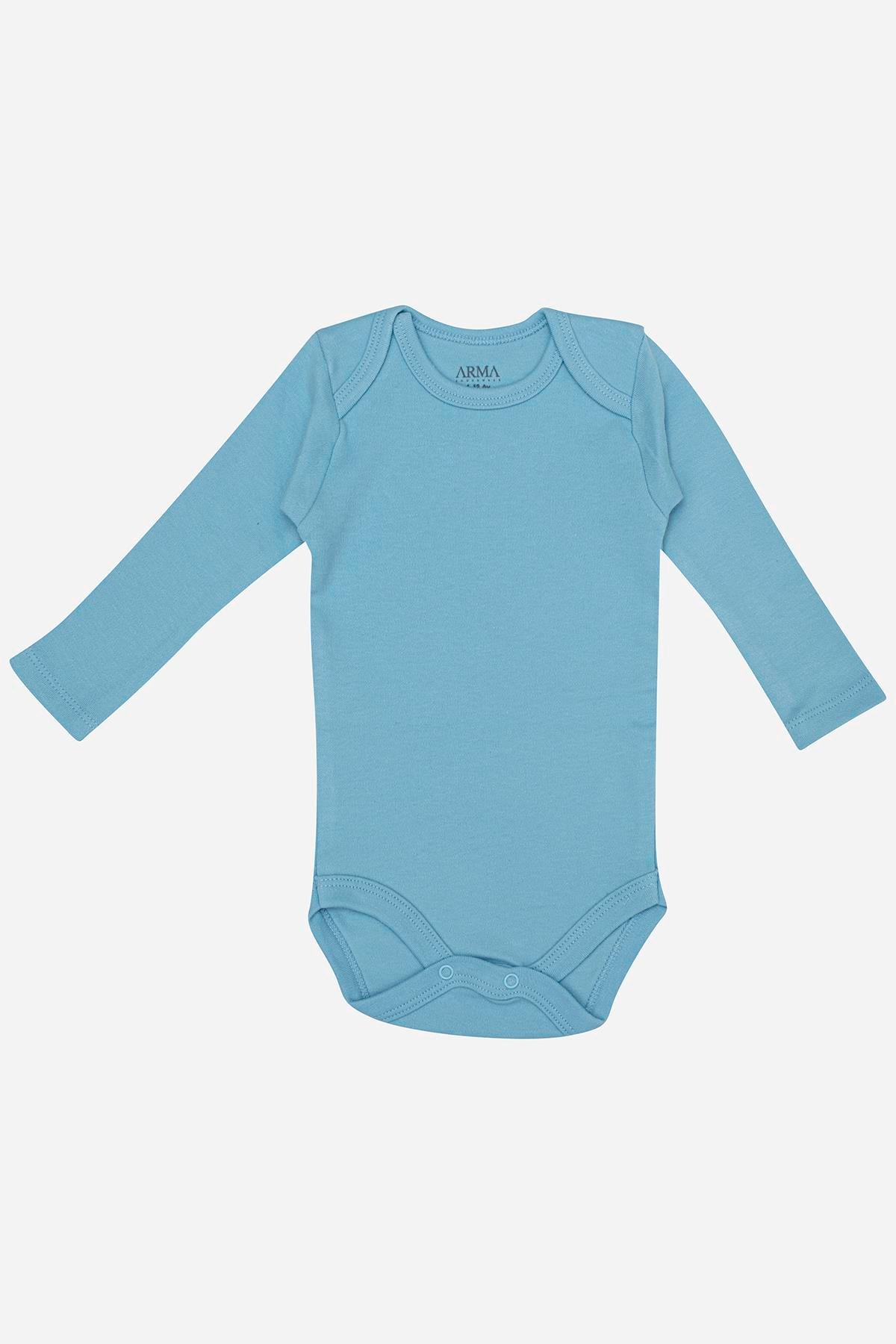 %100 Organik Pamuk 3'lü Mavi Uzun Kollu Bebek Çıtçıtlı Zıbın Body