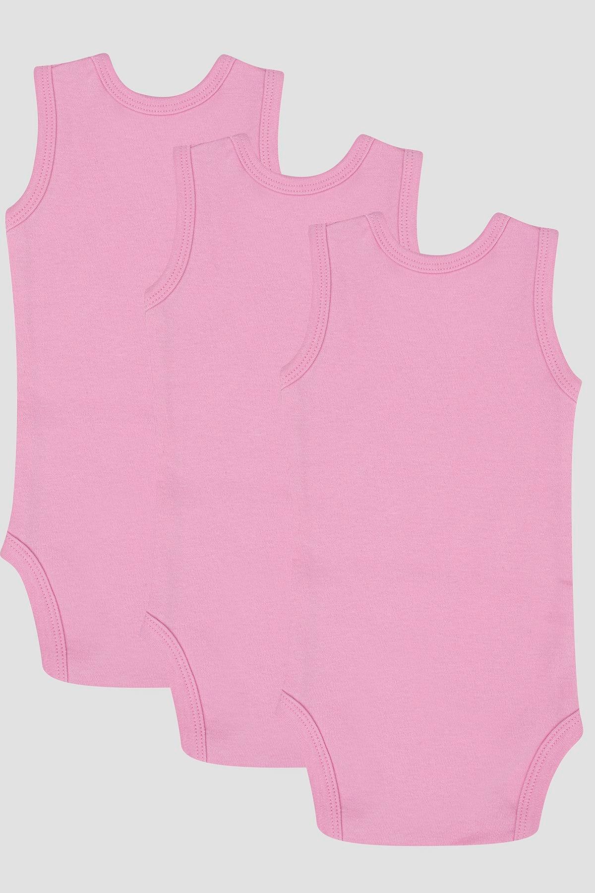 %100 Organik Pamuk 3'lü Pembe Bebek Atlet Çıtçıtlı Zıbın Body