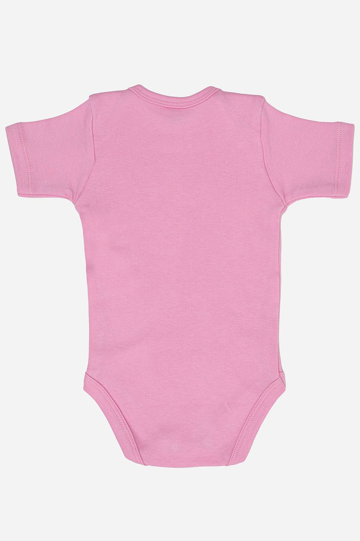 %100 Organik Pamuk 3'lü Pembe Kısa Kollu Bebek Çıtçıtlı Zıbın Body