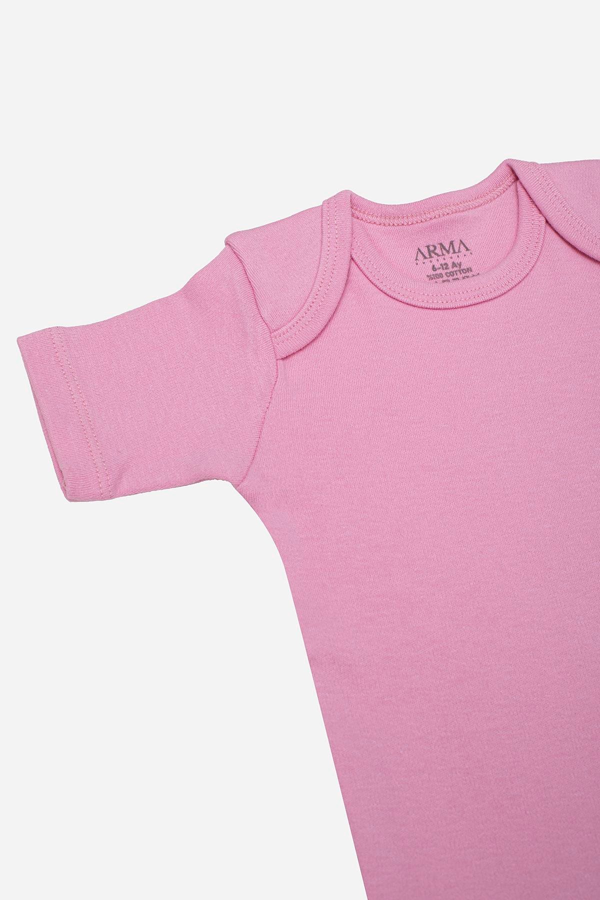 %100 Organik Pamuk 3'lü Pembe Kısa Kollu Bebek Çıtçıtlı Zıbın Body