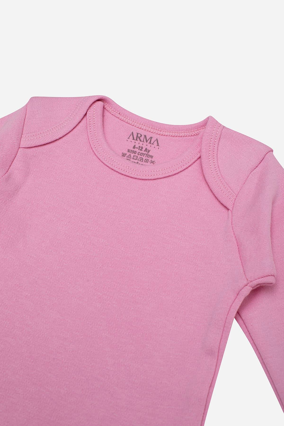 %100 Organik Pamuk 3'lü Pembe Uzun Kollu Bebek Çıtçıtlı Zıbın Body