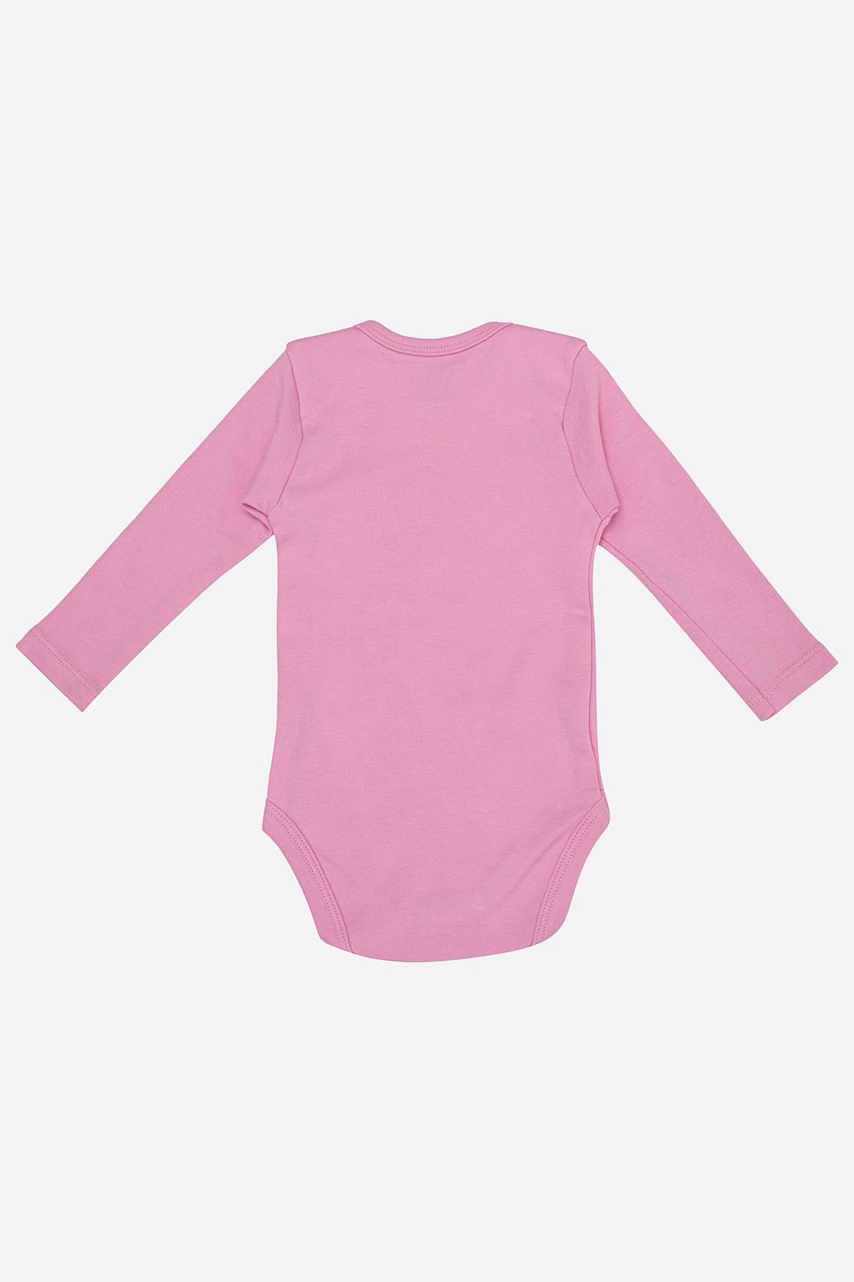 %100 Organik Pamuk 3'lü Pembe Uzun Kollu Bebek Çıtçıtlı Zıbın Body