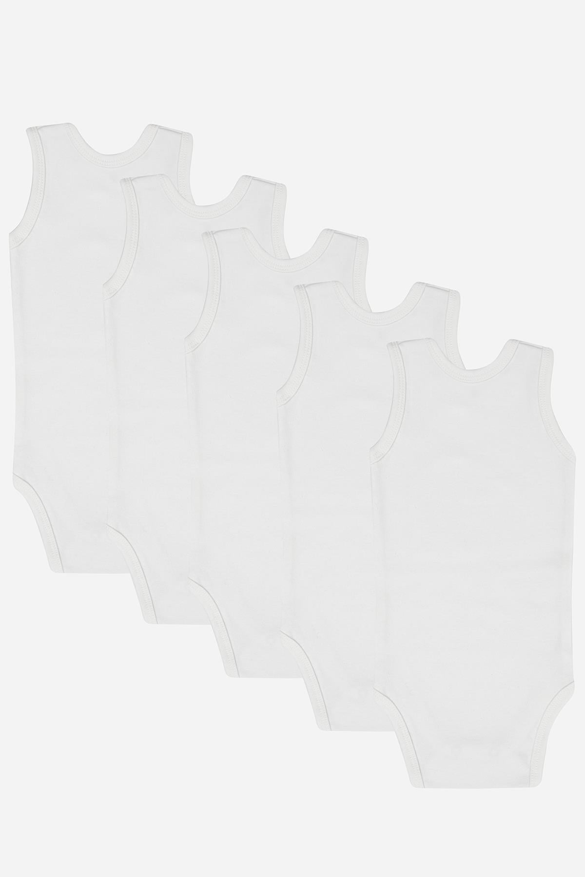 %100 Organik Pamuklu Beyaz Bebek Atlet Çıtçıtlı Zıbın Body 5'li Paket