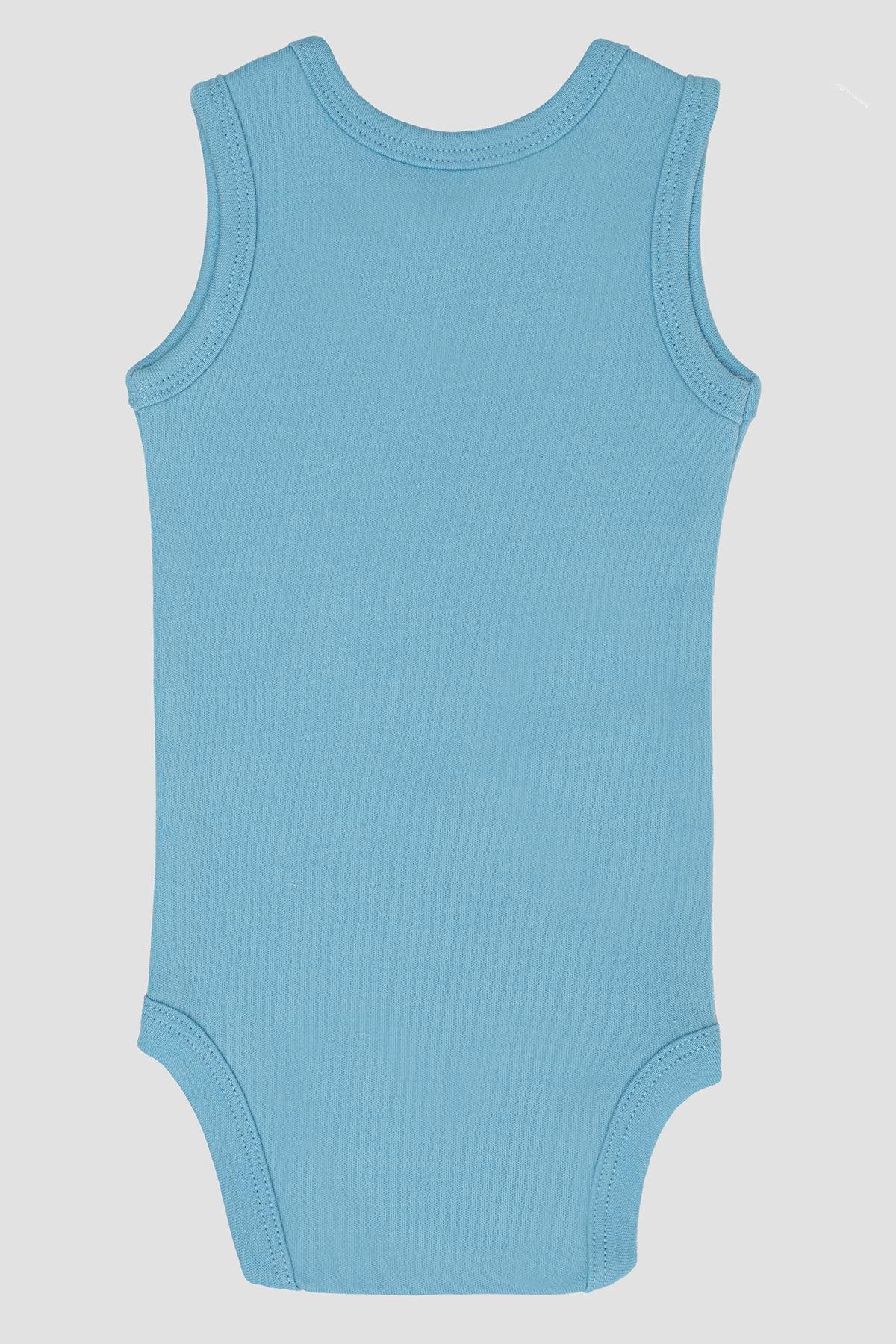 %100 Organik Pamuklu Mavi Bebek Atlet Çıtçıtlı Zıbın Body 5'li Paket