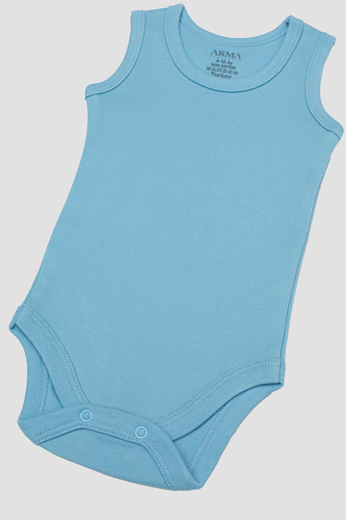 %100 Organik Pamuklu Mavi Bebek Atlet Çıtçıtlı Zıbın Body 5'li Paket