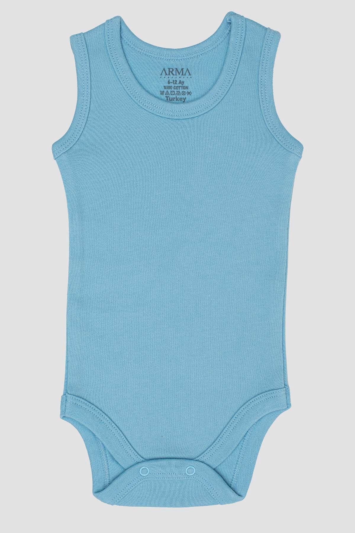 %100 Organik Pamuklu Mavi Bebek Atlet Çıtçıtlı Zıbın Body 5'li Paket