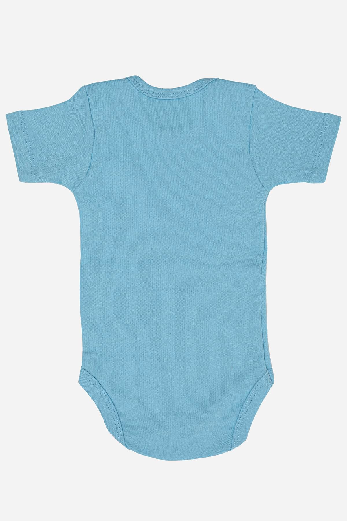 %100 Organik Pamuklu Mavi Kısa Kollu Bebek Body 5'li Paket