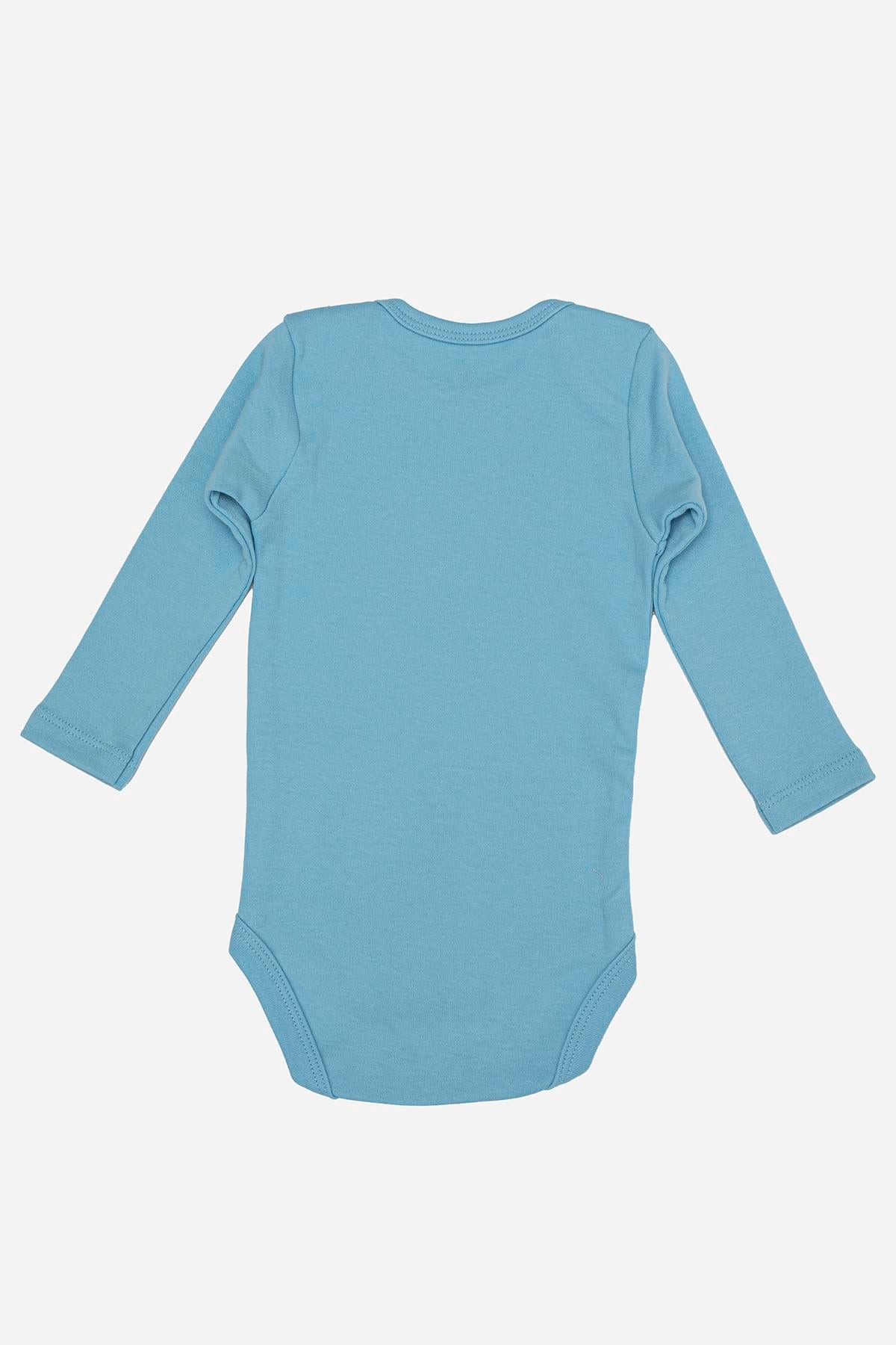 %100 Organik Pamuklu Mavi Uzun Kollu Bebek Body 5'li Paket