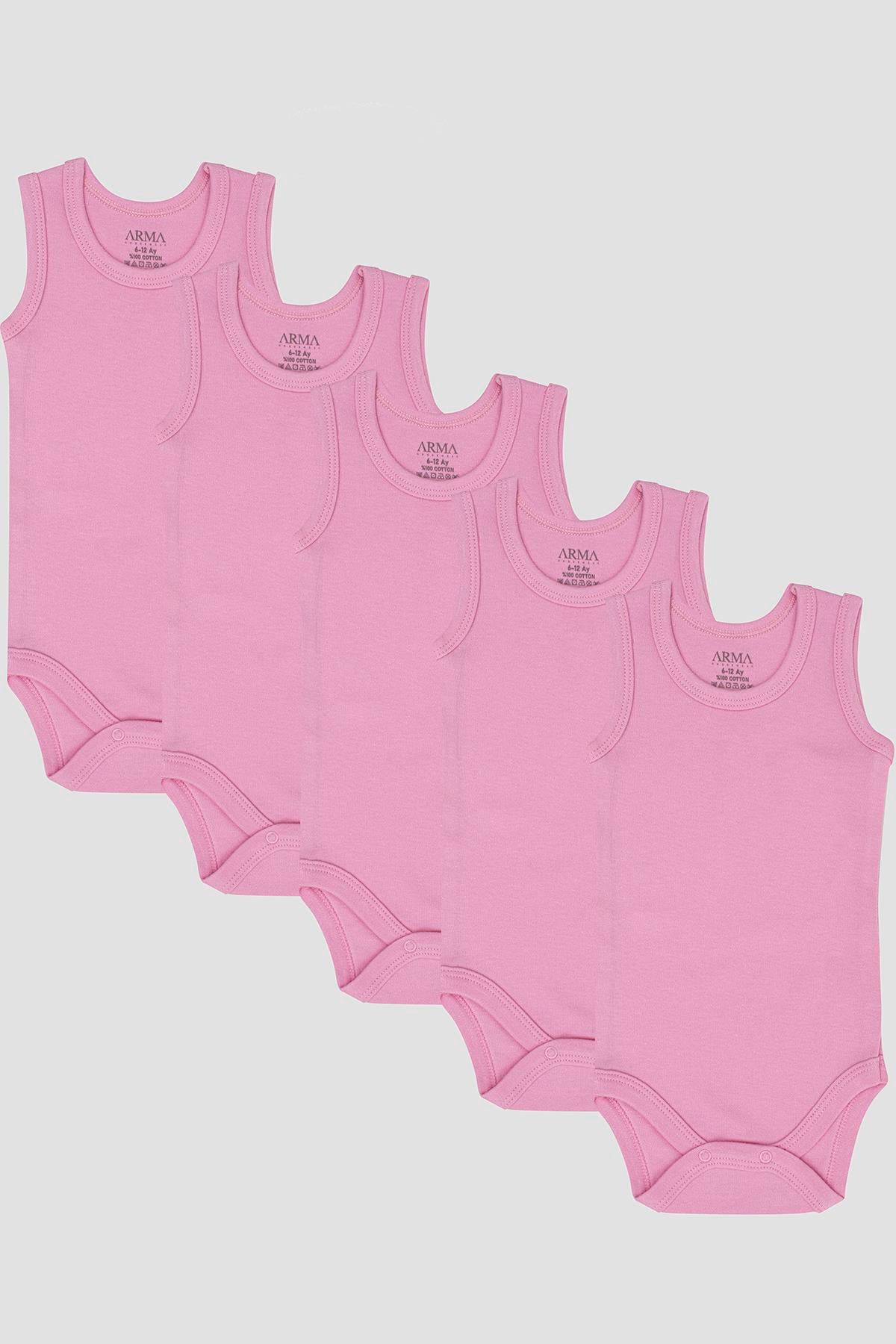%100 Organik Pamuklu Pembe Bebek Atlet Çıtçıtlı Zıbın Body 5'li Paket