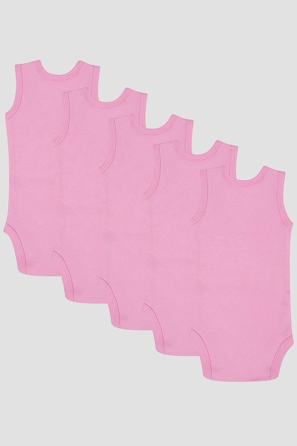 %100 Organik Pamuklu Pembe Bebek Atlet Çıtçıtlı Zıbın Body 5'li Paket