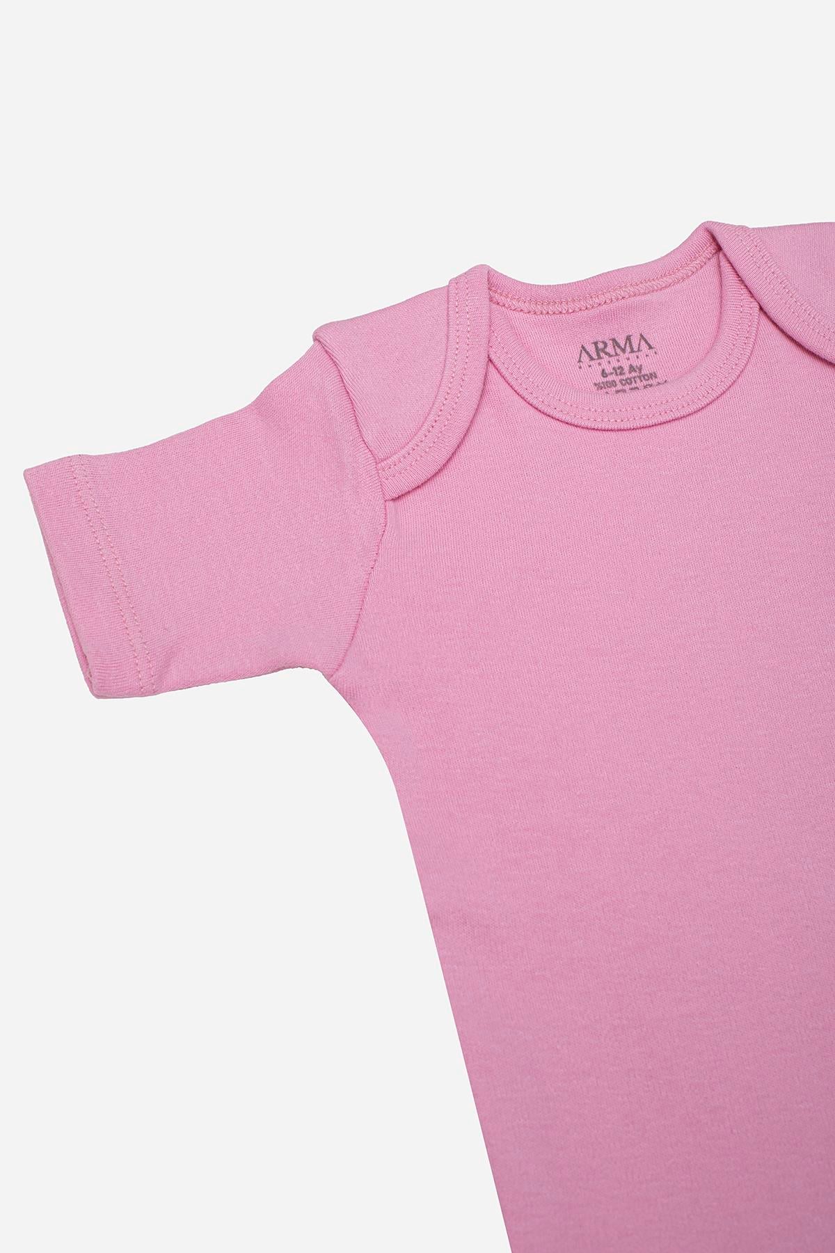 %100 Organik Pamuklu Pembe Kısa Kollu Bebek Body 5'li Paket