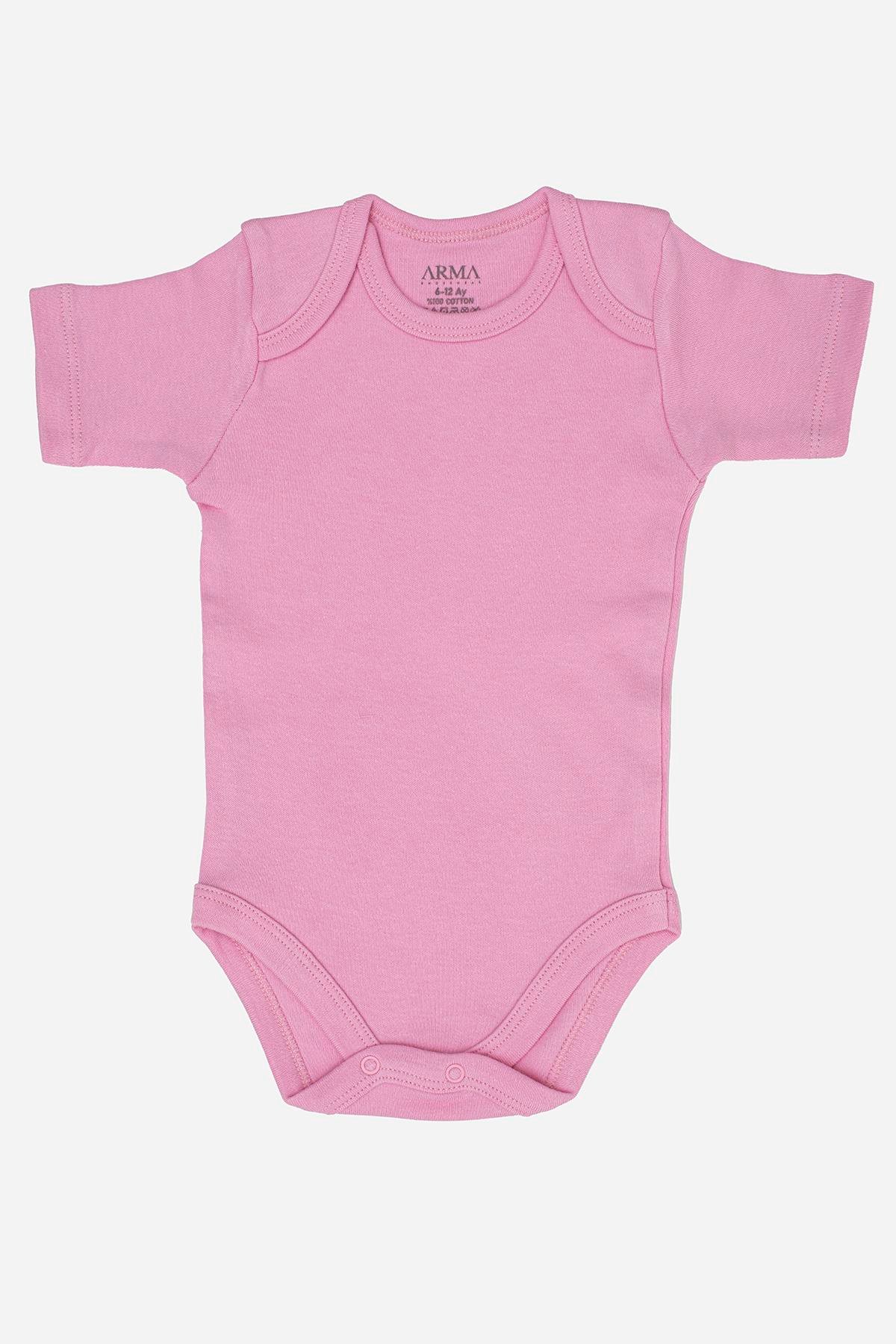 %100 Organik Pamuklu Pembe Kısa Kollu Bebek Body 5'li Paket