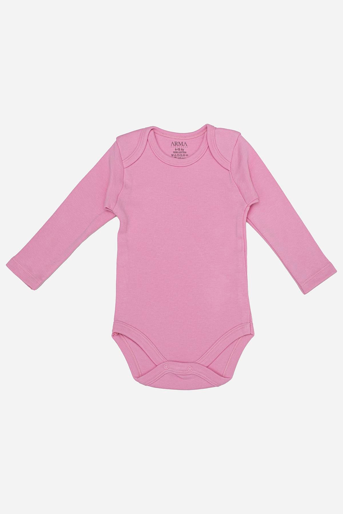 %100 Organik Pamuklu Pembe Uzun Kollu Bebek Body 5'li Paket