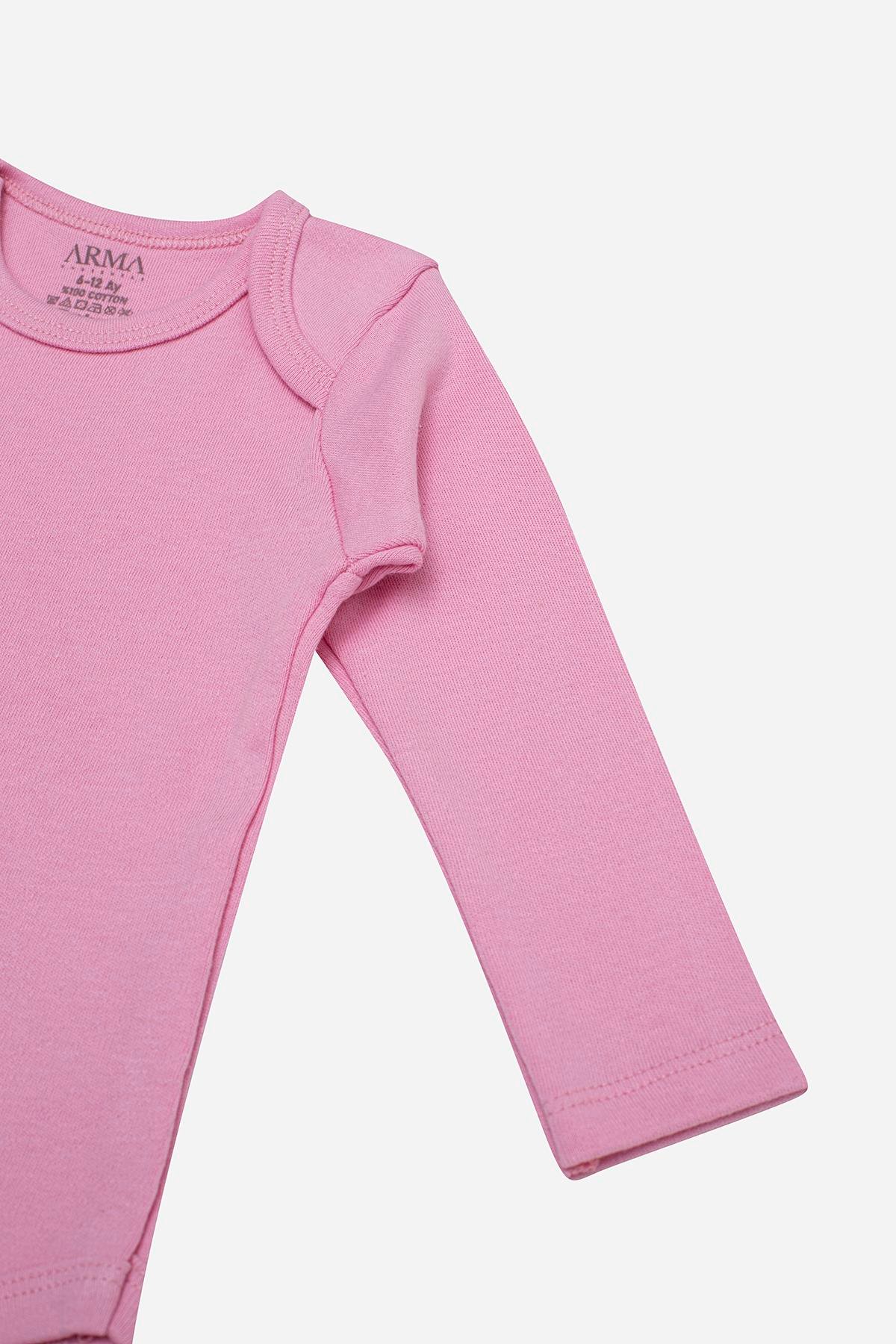 %100 Organik Pamuklu Pembe Uzun Kollu Bebek Body 5'li Paket