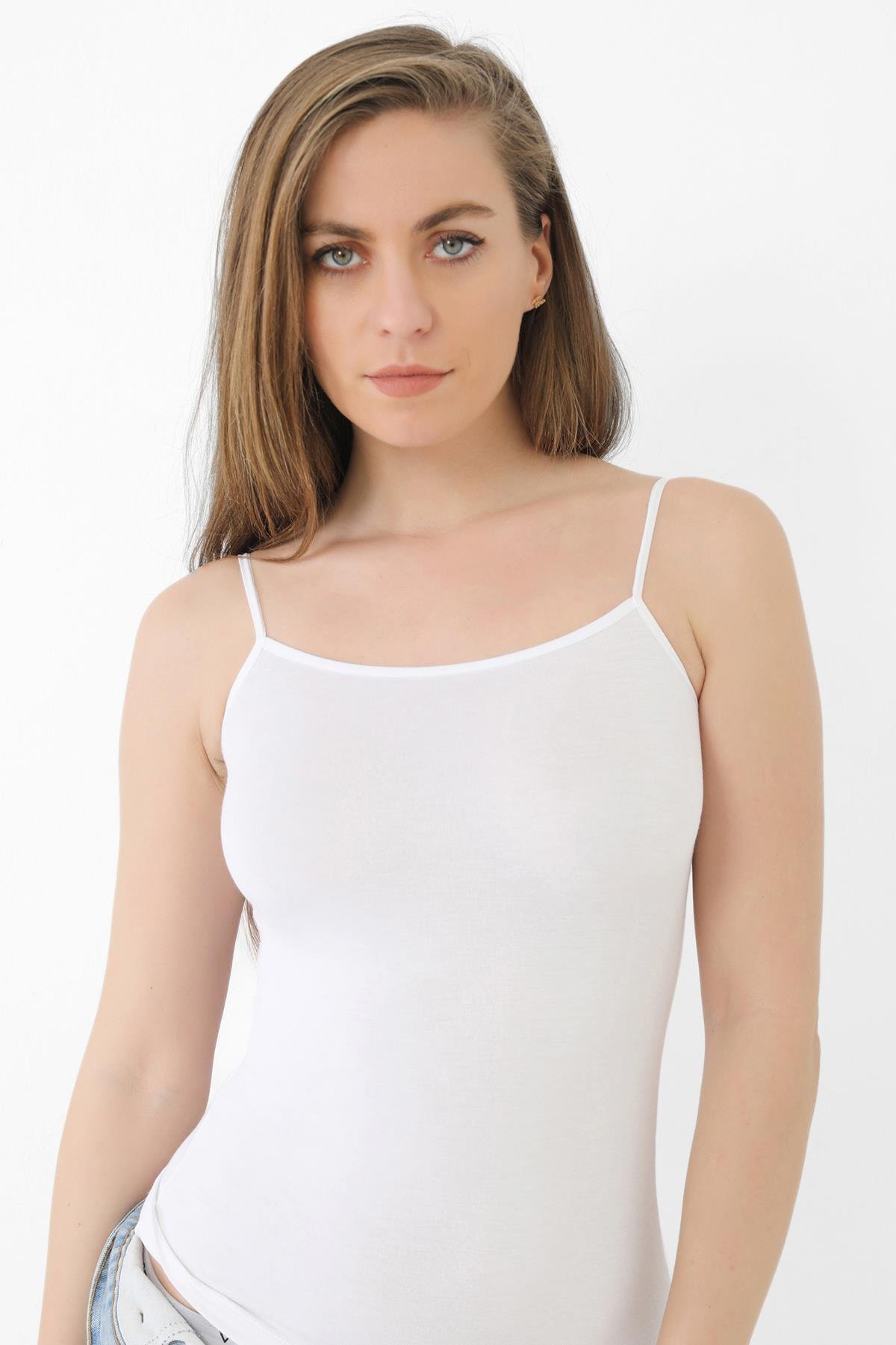 2'li Paket Beyaz Kadın Bambu İp Askılı Atlet