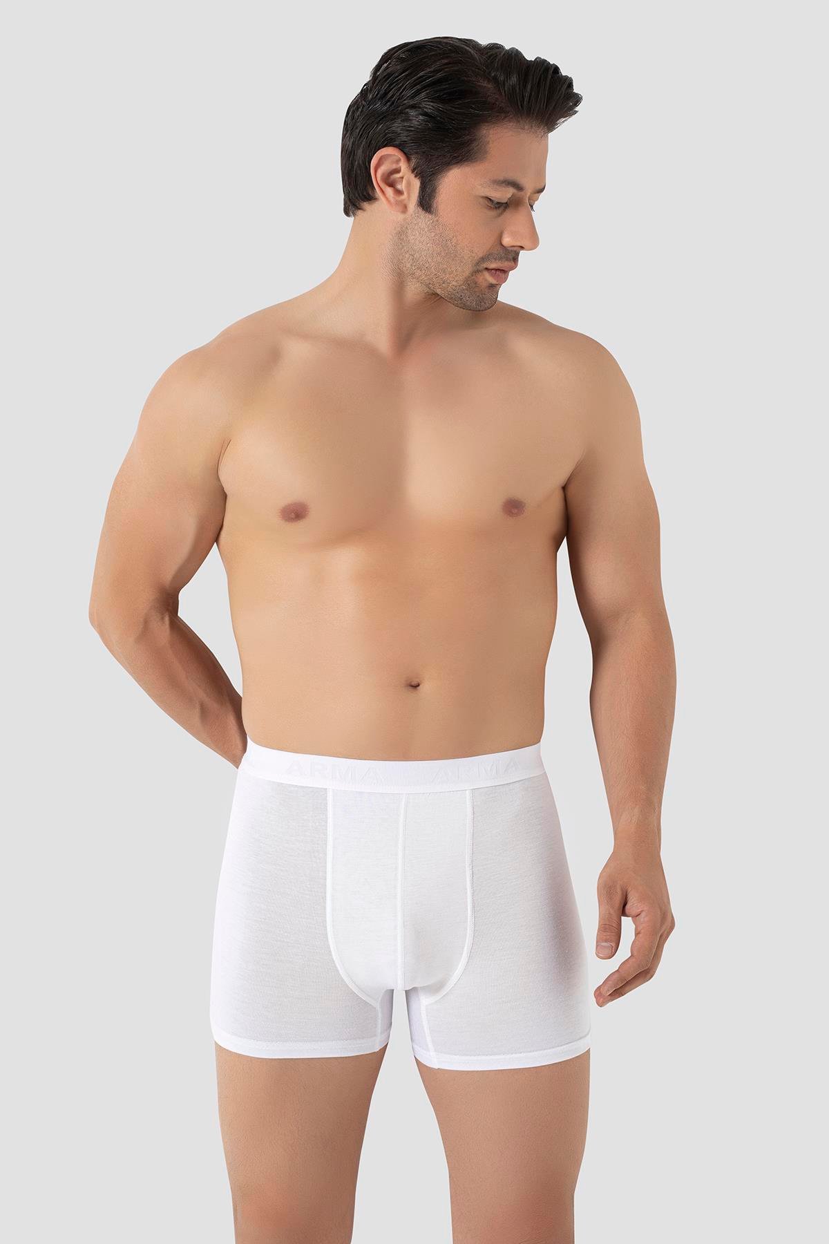 3'lü Beyaz Erkek Boxer Likralı Esnek Kumaş