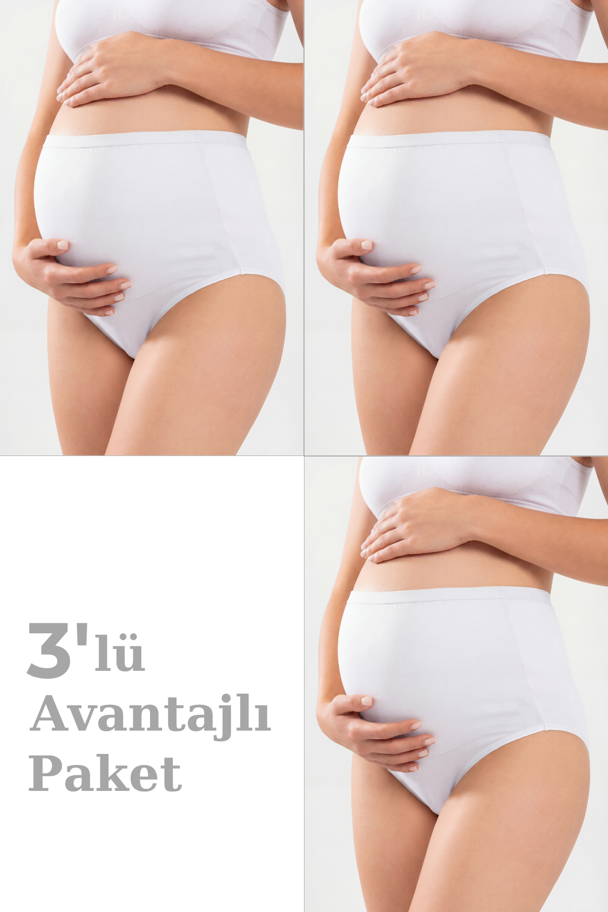 3'lü Paket Kadın Beyaz Pamuklu Likralı Yüksek Bel Hamile Lohusa Külot Esnek ve Rahat Kumaş