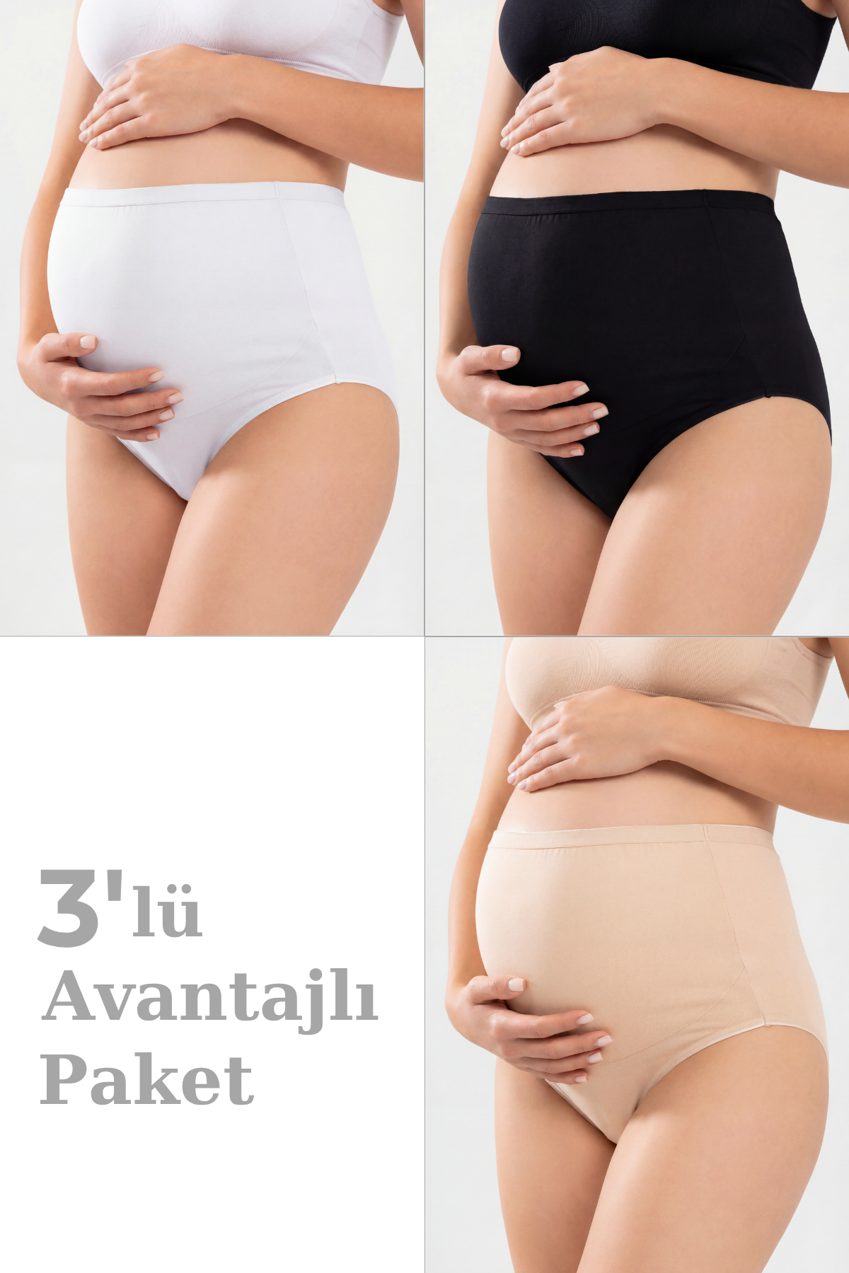 3'lü Paket Kadın Renkli Pamuklu Likralı Yüksek Bel Hamile Lohusa Külot Esnek ve Rahat Kumaş