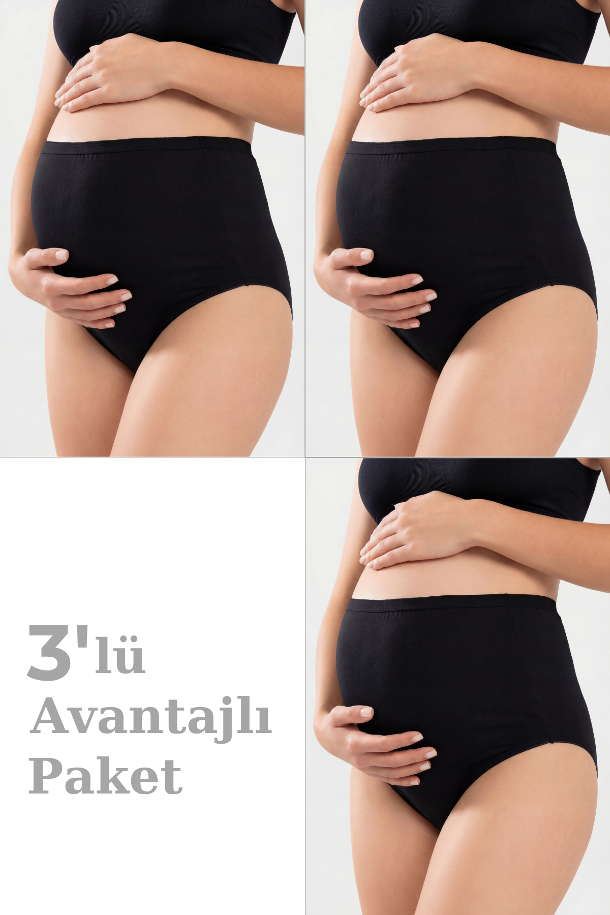 3'lü Paket Kadın Siyah Pamuklu Likralı Yüksek Bel Hamile Lohusa Külot Esnek ve Rahat Kumaş