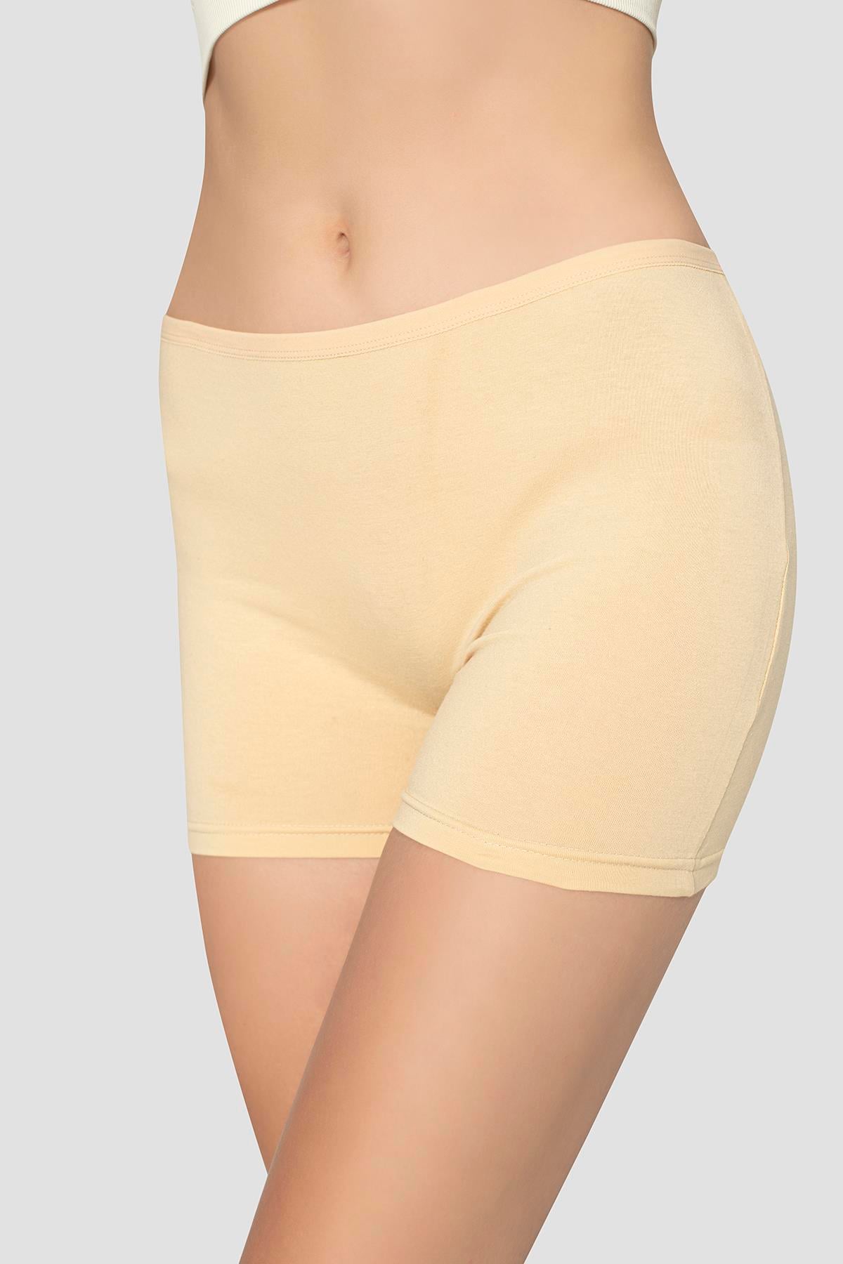3'lü Paket Kadın Ten Boxer Şort Pamuklu Likralı