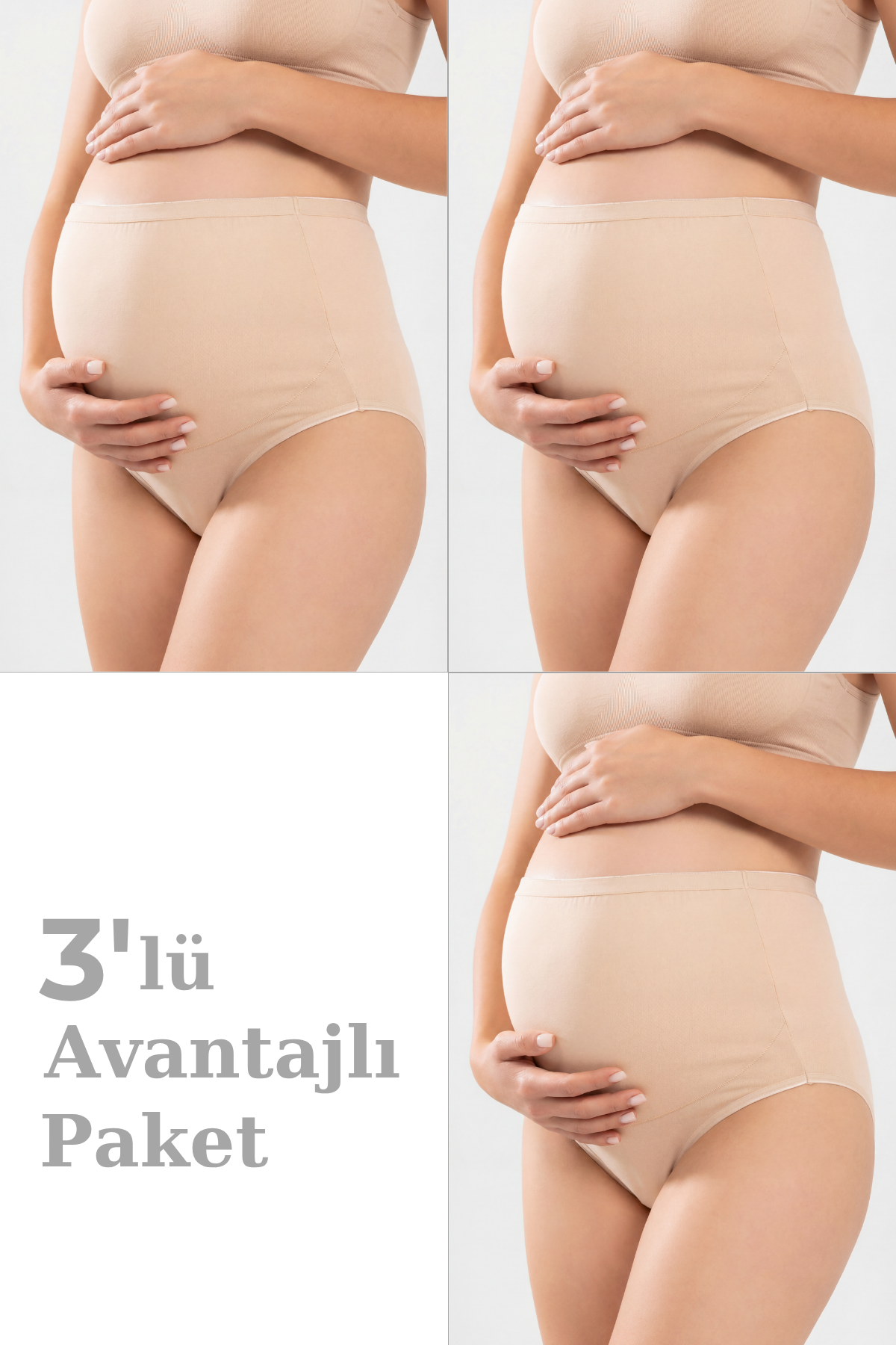 3'lü Paket Kadın Ten Rengi Pamuklu Likralı Yüksek Bel Hamile Lohusa Külot Esnek ve Rahat Kumaş