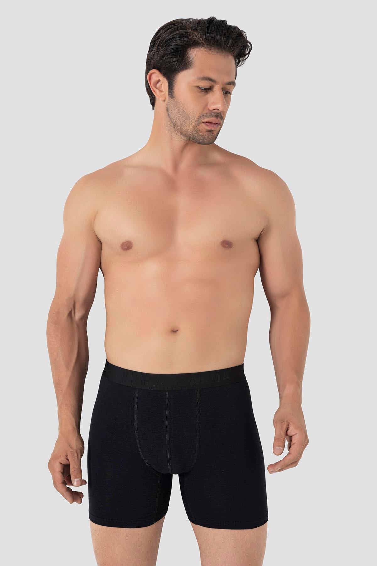 5'li Paket Siyah Erkek Büyük Beden Boxer Pamuklu Likralı