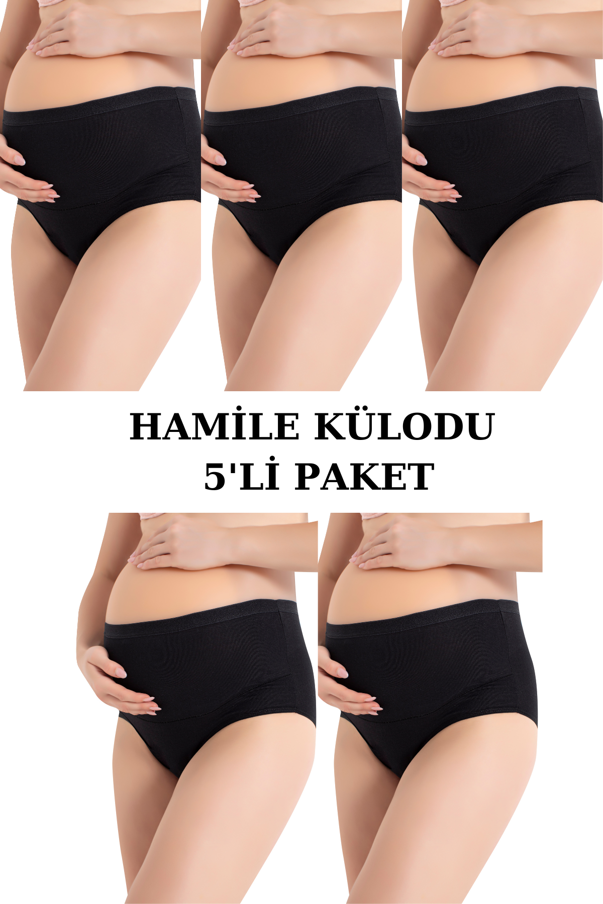 5'li Paket Siyah Yüksek Bel Toparlayıcı Hamile Lohusa Külot %100 Pamuklu 