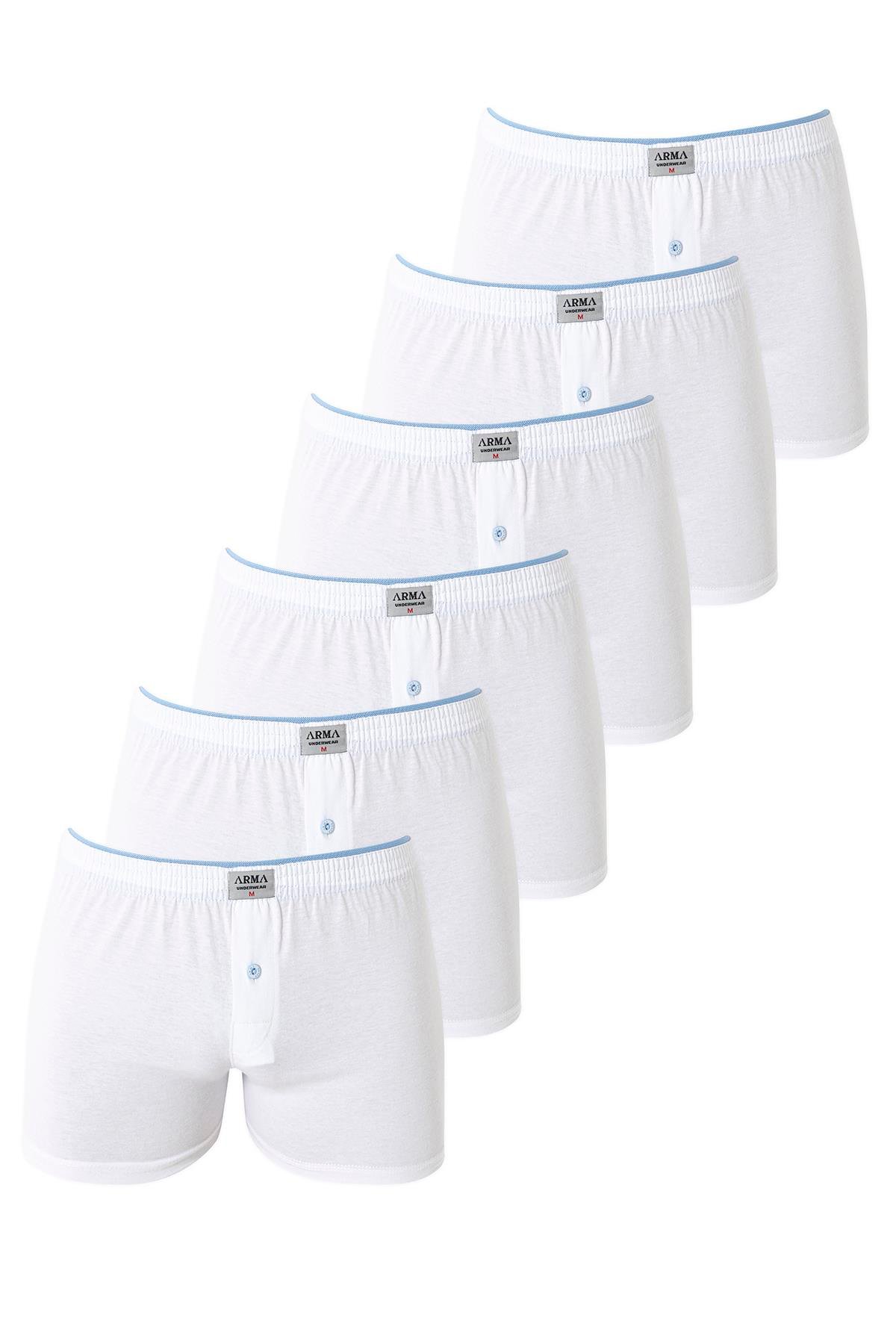 6'lı Paket Beyaz Erkek Penye Havlu Bel Boxer %100 Pamuk
