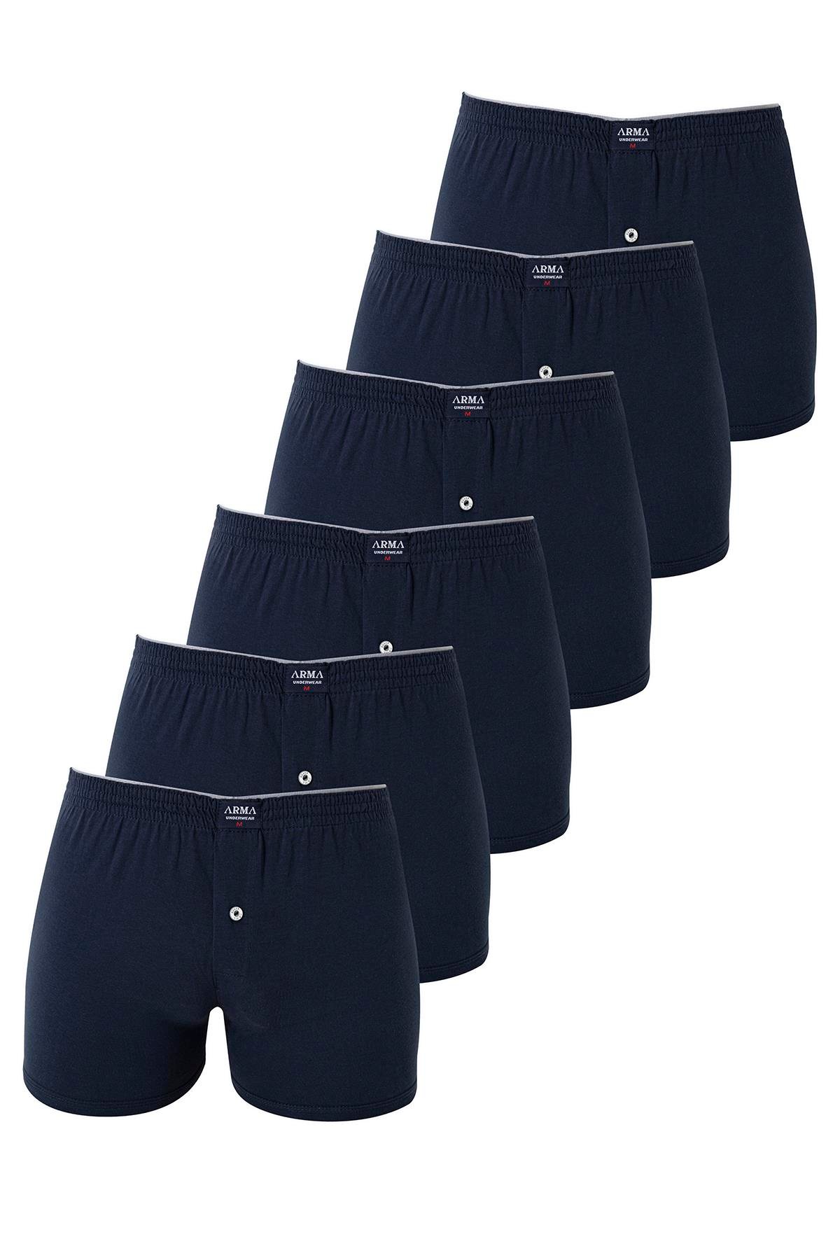 6'lı Paket Lacivert Erkek Penye Havlu Bel Boxer %100 Pamuk